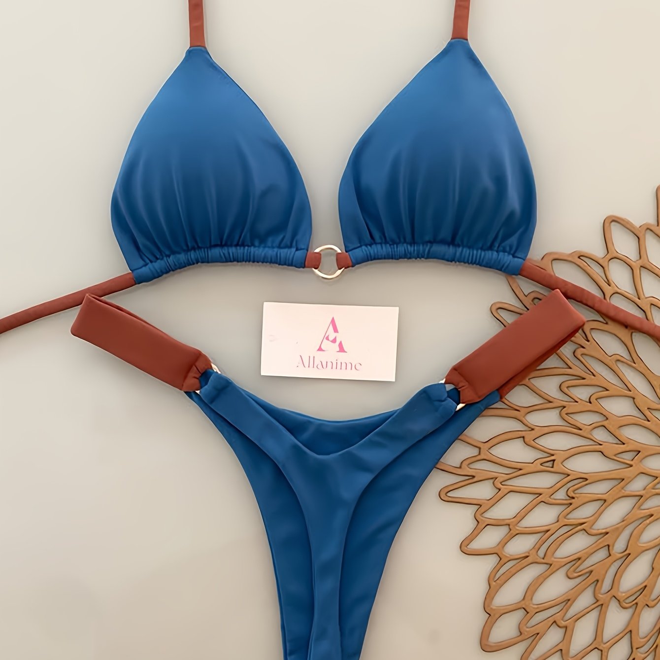 TEMU New Beach Pool Party Sexy Casual Fashion Solid Color Halter Bikini 2pcs Swimsuit For Women
