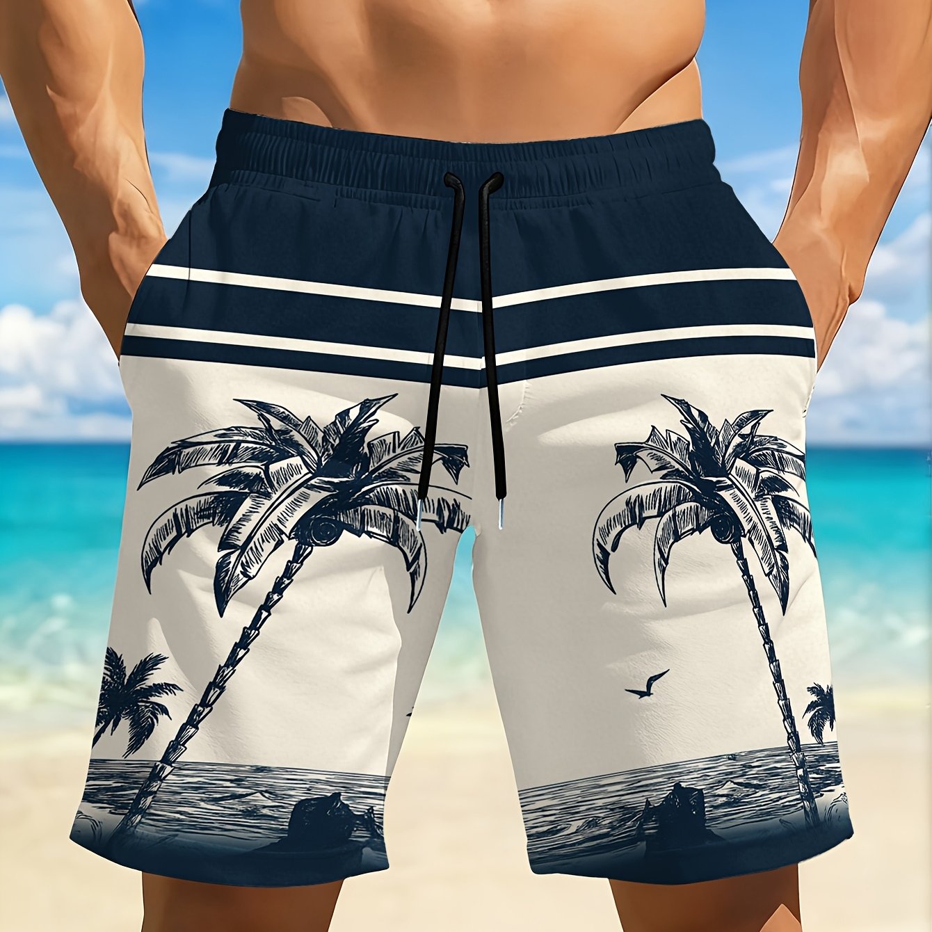 TEMU Maillot de Bain Homme Séchage Rapide avec Impression Géométrique 3D et Noir - Coupe Regular, Idéal pour Plage, Piscine, Gym et Activités