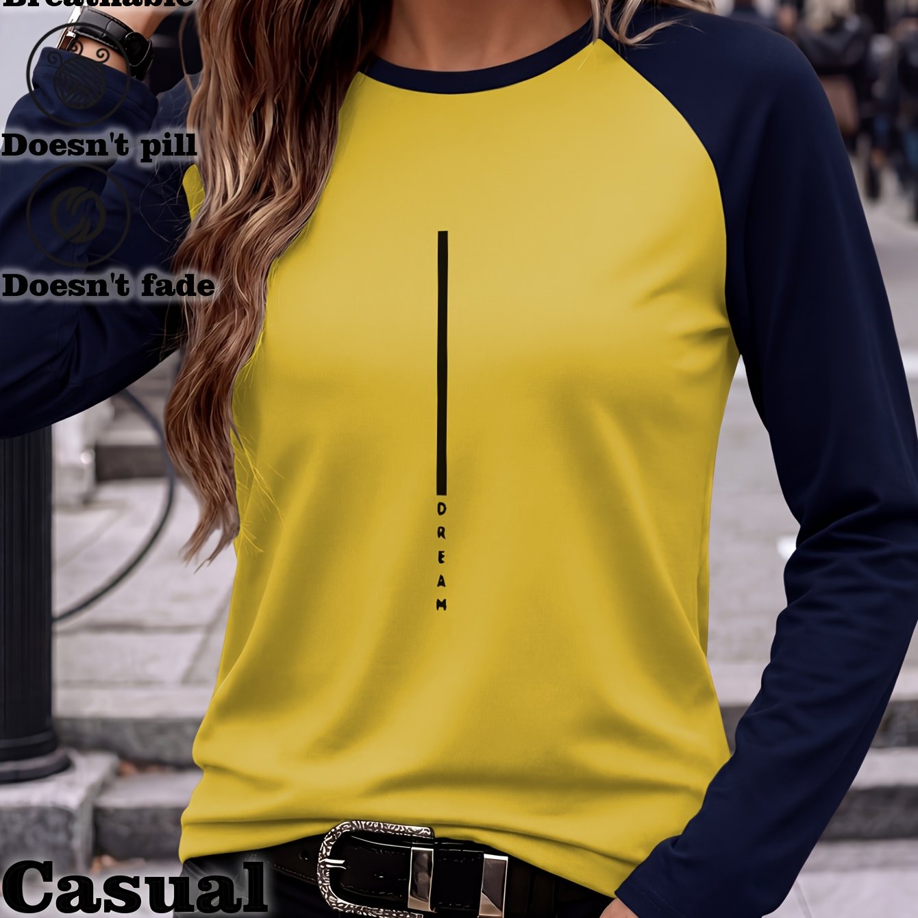 TEMU Women's Casual Comfortable Outing, Versatile Base Layer Fashion Printed Off-shoulder Long Sleeve 2899