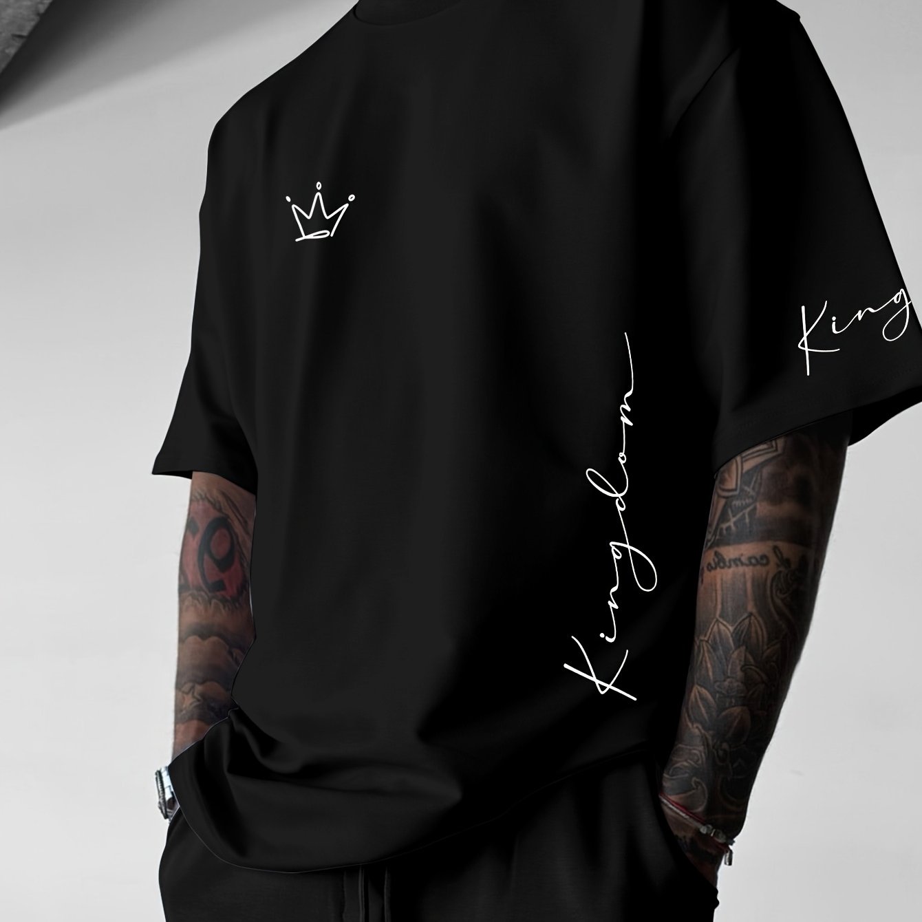 TEMU King Letter Round Neck T-shirt, Men's Round Neck Tee, Loose Fit T-shirt, Comfortable And Breathable, Summer Outdoor, Casual Round Neck Tee, Plus
