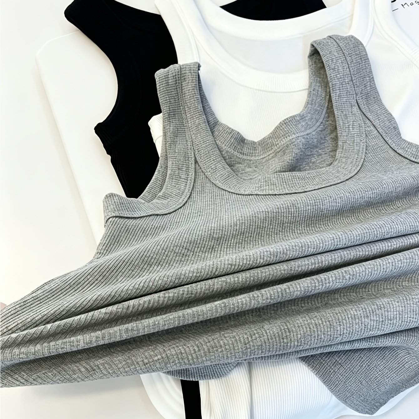 TEMU 3pcs Women's Ribbed Camisole Tank Tops For Fall/winter – Solid Color Versatile Basic Sleeveless Tops, Anti-pilling, Non-shrinking, High