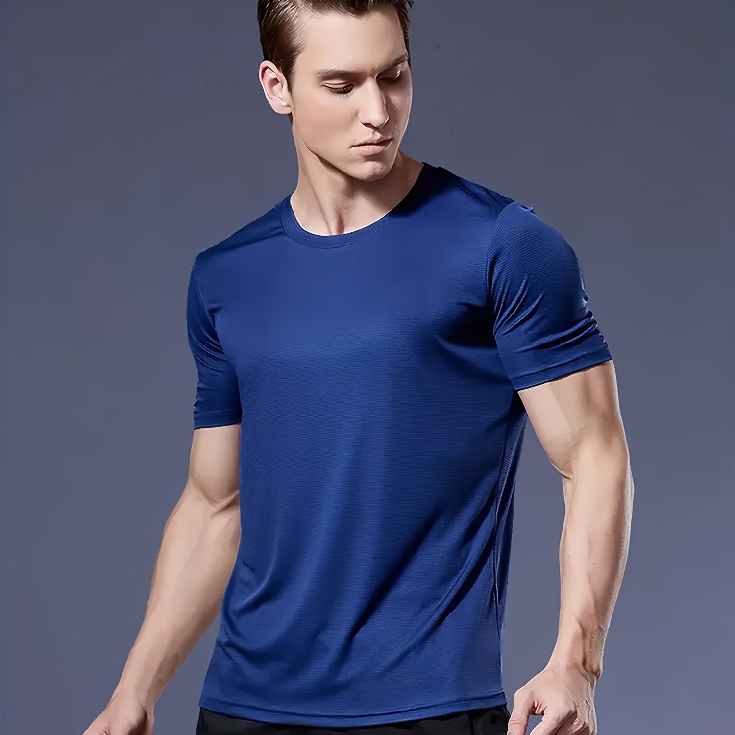 TEMU 1pc Men's Quick-dry Athletic T-shirt - Sweat Absorbent Workout Shirt, Lightweight Gym Tee For Running, Training, Everyday Casual Wear -