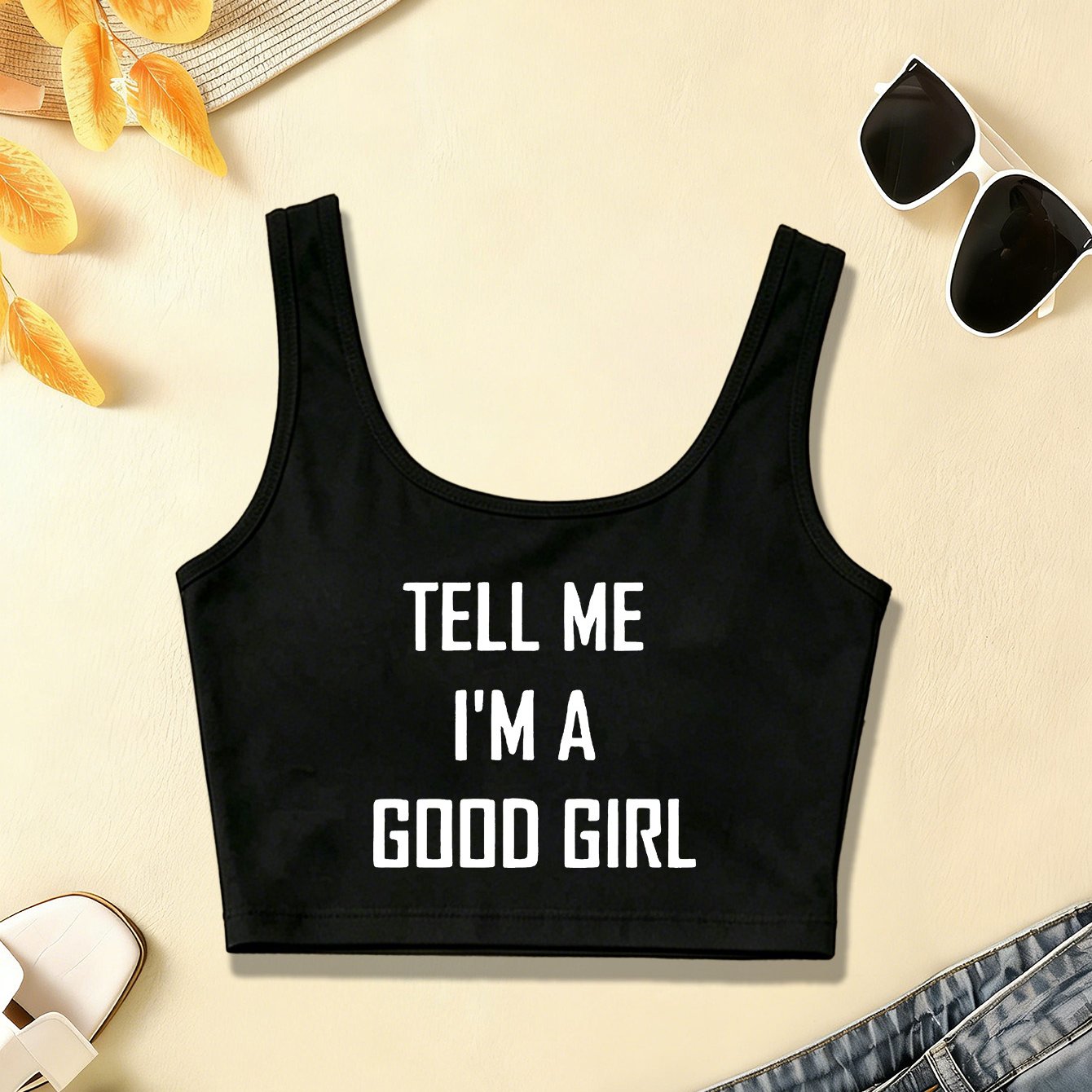 TEMU Me Im A Good Letter Print Women's Beautiful Sexy Round Neck Sleeveless Vest, Y2k Spicy Style, Slight Stretch, Comfortable, Suitable For Spring