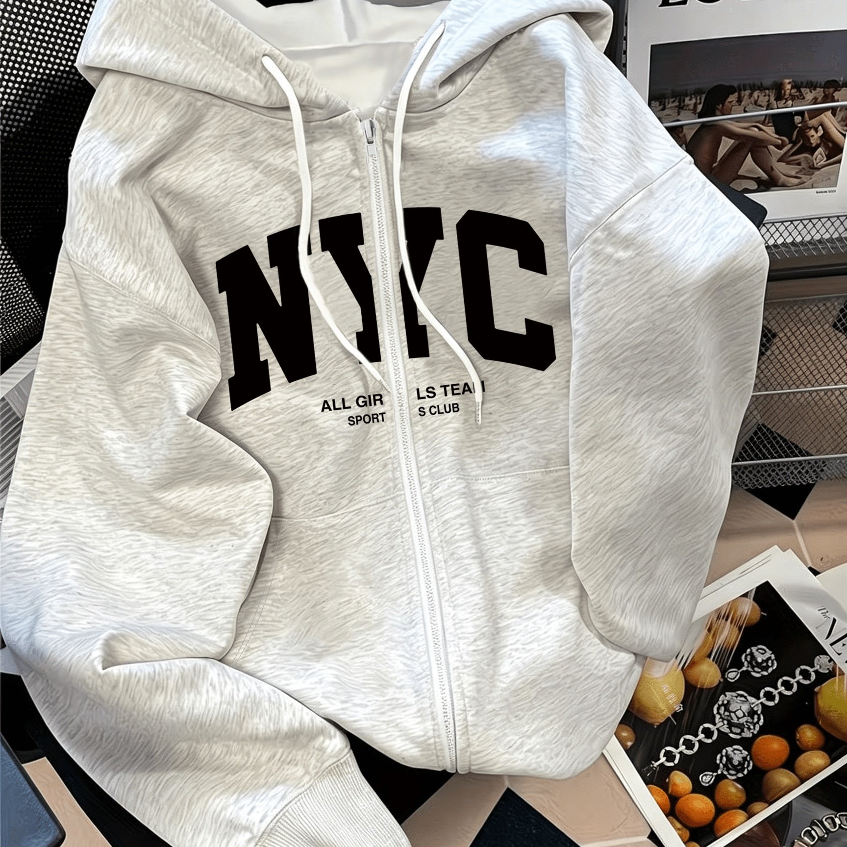 TEMU Sudadera de larga con capucha, cremallera y bolsillos para mujer, con de NYC, de moda, casual y deportiva
