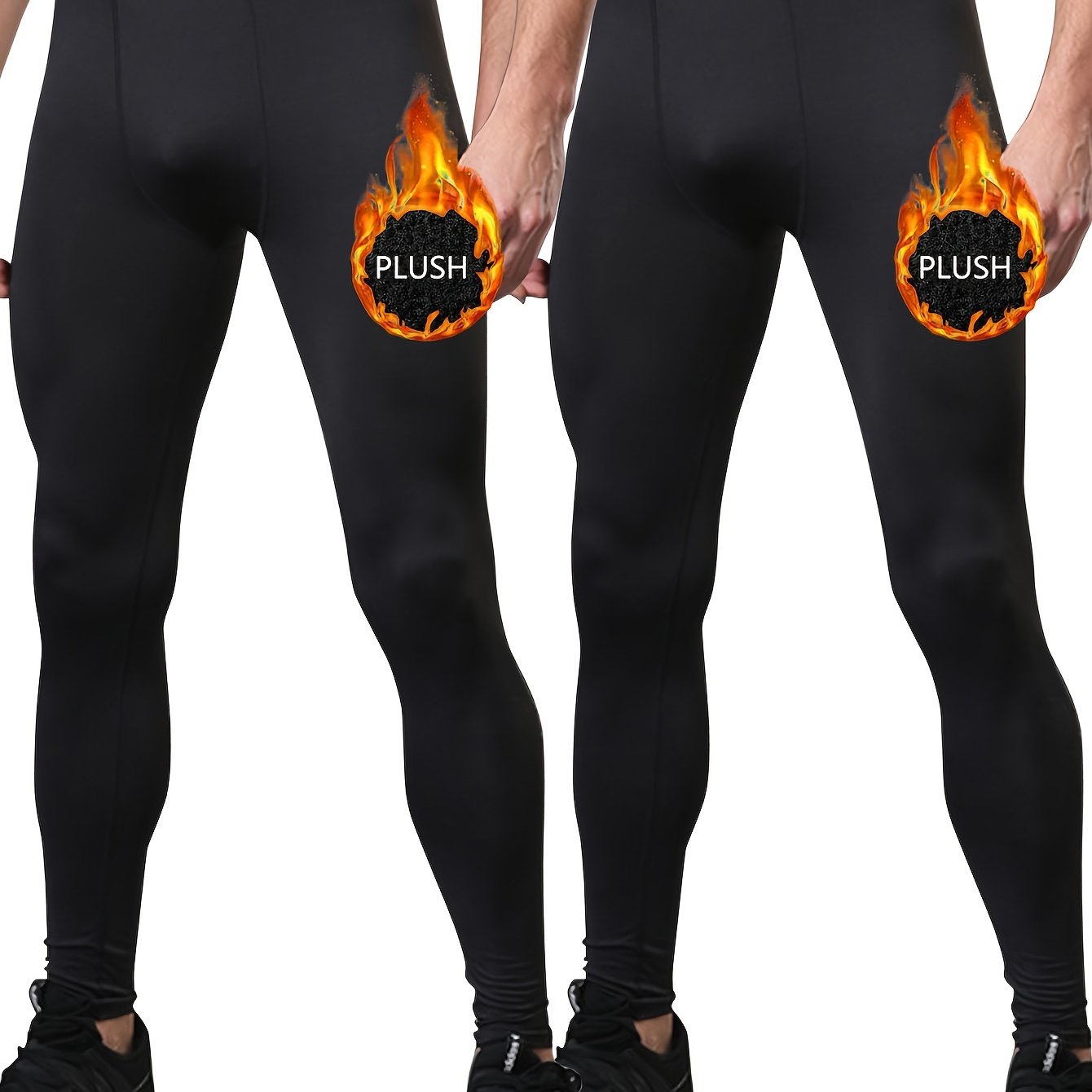 2pcs Fleece Men's Warm Underwear And Pants, Comfortable Elastic Athletic Leggings For Autumn Winter