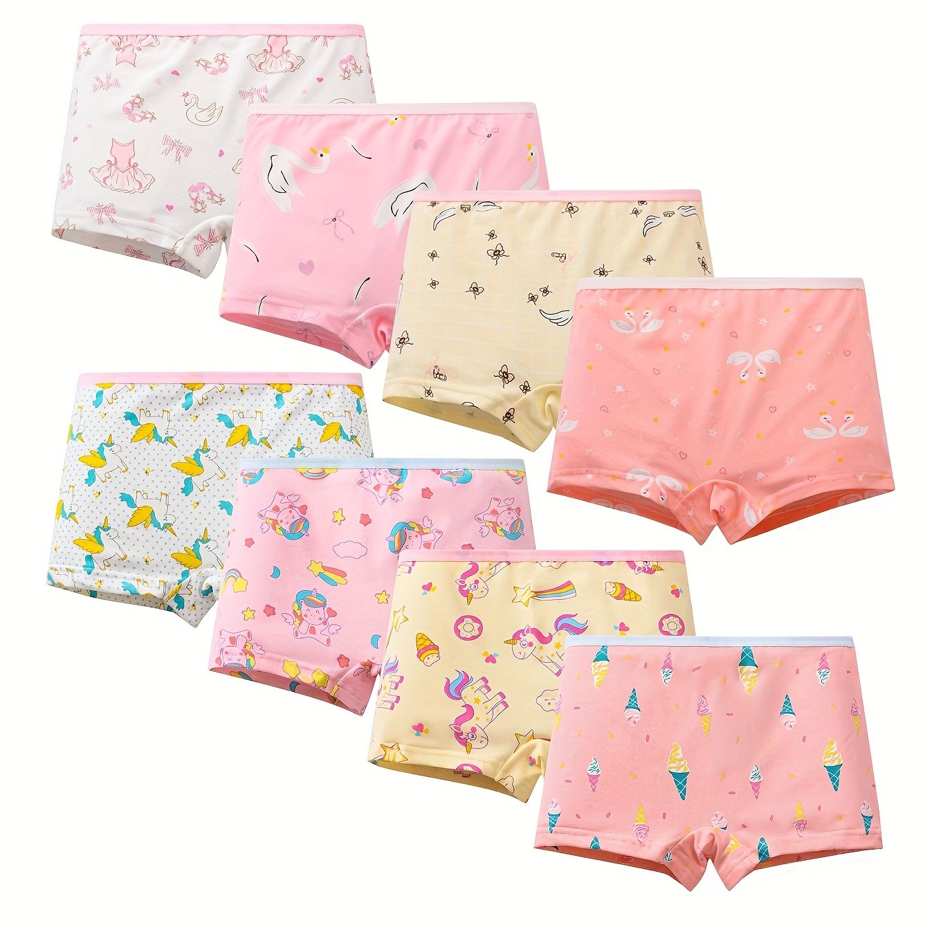 Image of 8pcs Girls Novelty Briefs, Breathable And Skin-friendly Student Boxer Underpants, Cute Cartoon Print Kids Casual Underwear