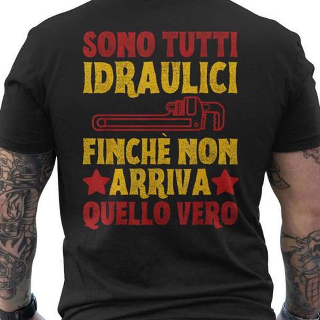 TEMU Men's Funny Plumber Workwear T-shirt - " Tutti Idrauliche" Back Print Tee - Heavy-duty 100% Cotton Shirt For Plumbers, Mechanics, Diyers - Black