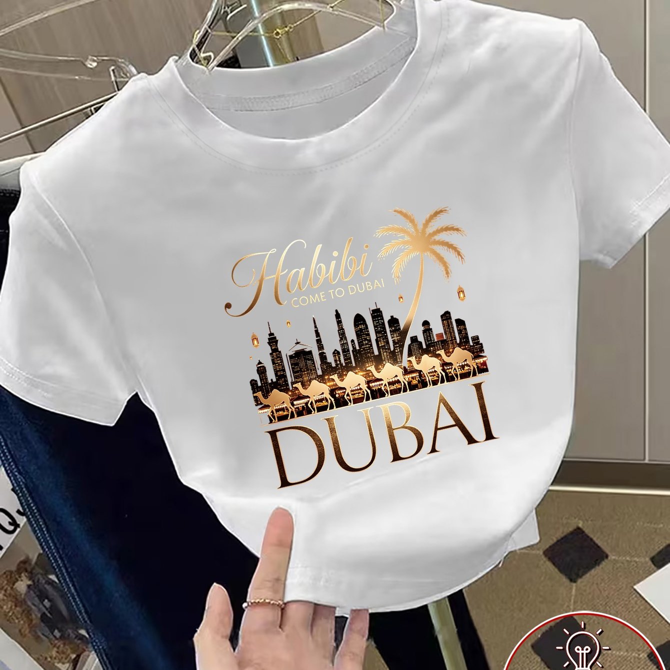 TEMU 1pc Women's Y2k Dubai & Palm Tree T-shirt With Print (suitable For Casual & Wear) - Short Sleeve Top, Dubai-themed Outfit Essential For Daily
