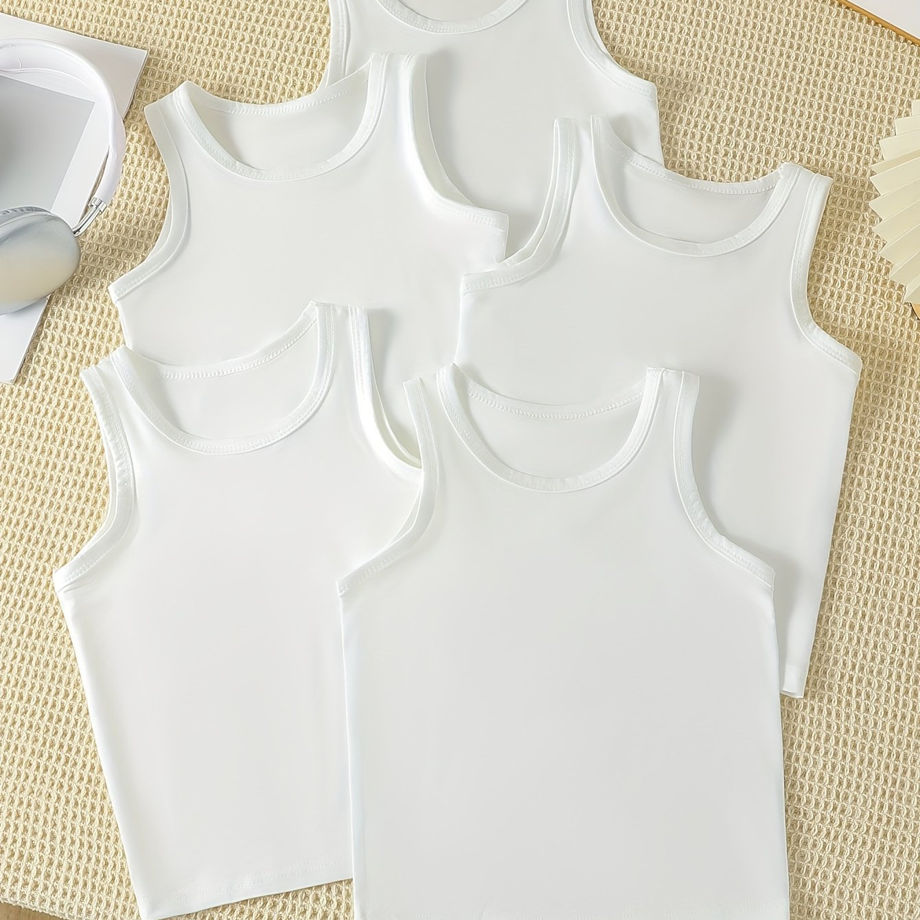 Boys' 5pcs Tops, Spring Summer Autumn Versatile Sleeveless Shirts, Casual Comfortable Vests For Toddlers And Elementary , Simple Basic Outfits