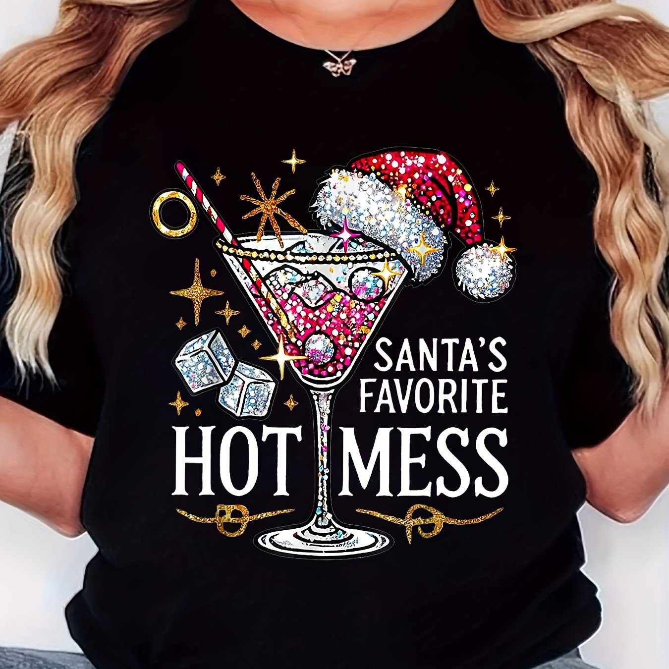 TEMU Women's " Hot Christmas " Printed T-shirt, Vintage Casual Comfortable Crew Neck Sport Short Sleeve T-shirt