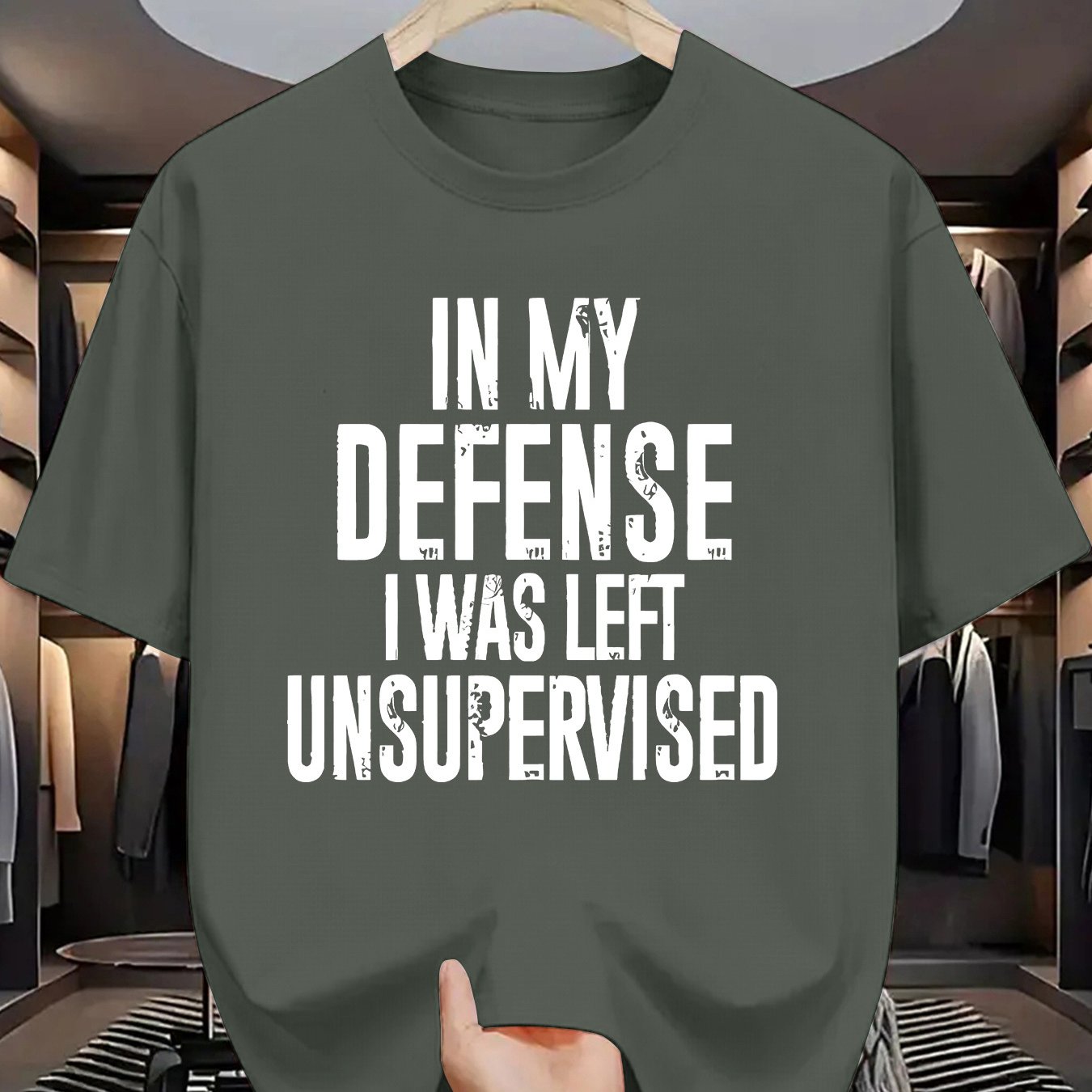 TEMU Slogan Round Neck T-shirt: 'in My Defense I Was ', Stylish And Minimalist Men's Clothing, A Must-have For Street Fashion