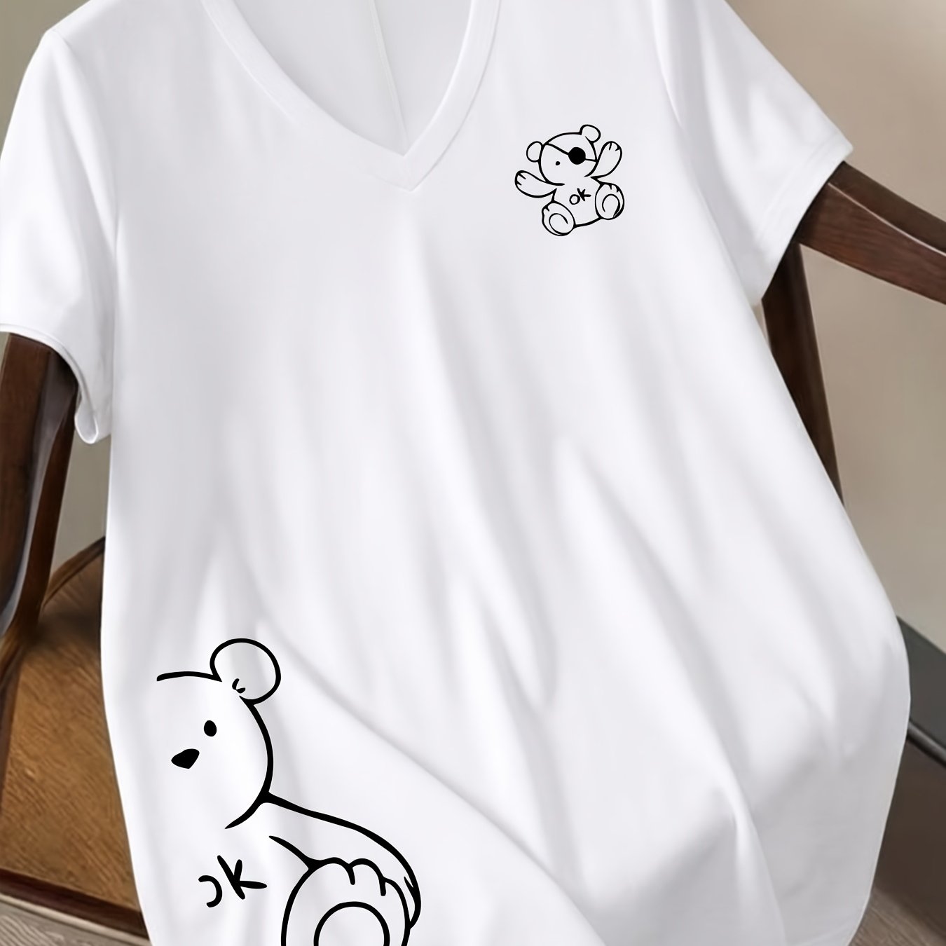 TEMU Plus Size, Plus Size Women's V-neck T-shirt - Elegant Solid Color Blouse-compatible Basic Top Suitable For Spring/summer, Machine Washable