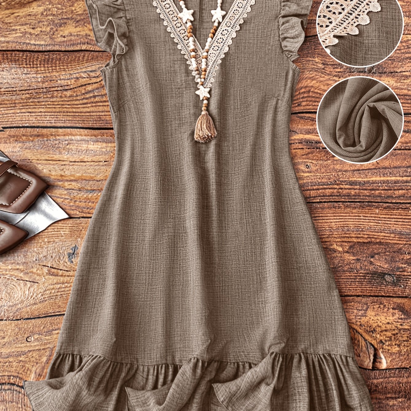 E-shop Neues Frühling/Sommer Modekleid mit V-Ausschnitt Volantärmeln für Damen