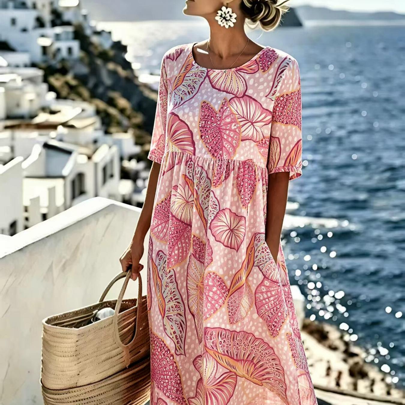 Image of Women's Summer Dress Casual Resort Style Fashionable And Elegant Machine Washable Suitable For Daily And Commuting The For Gifts