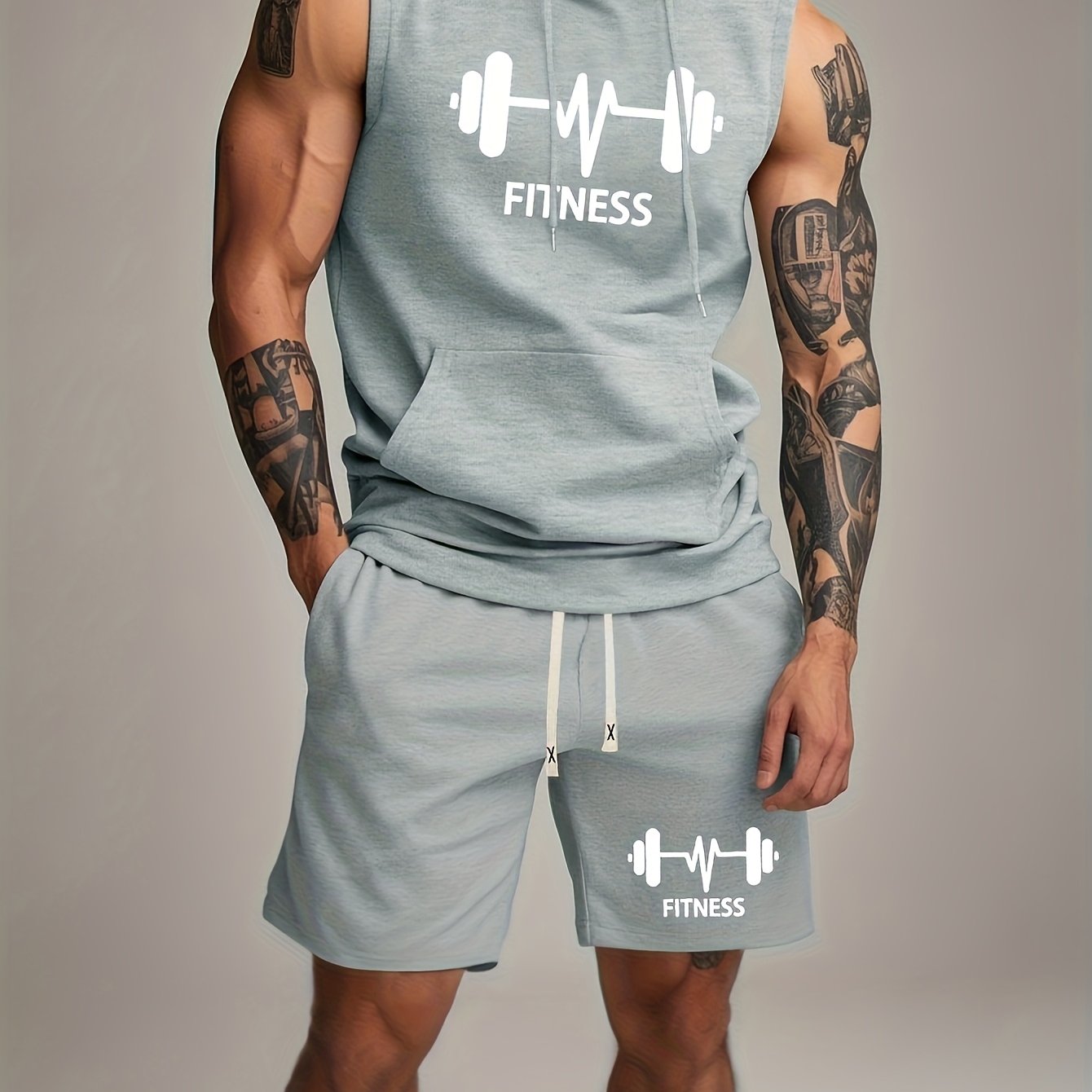 TEMU Ensemble débardeur à capuche intégrale et short multicolore, marque de streetwear d'été, vacances, simple, extensible, imprimé, , sportif,