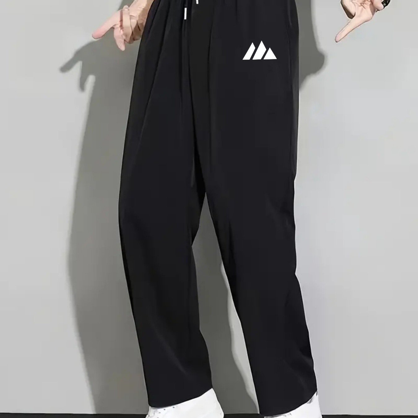 TEMU Drawstring Waist Loose Wide Leg Style Summer 3 Triangle Pattern Commuting Fitness Sports Casual Men's Trousers