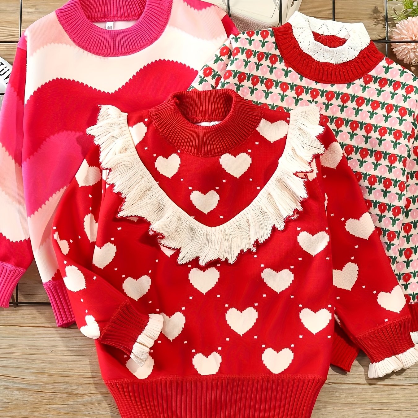 E-shop 3 Stück Mädchenpullover Winter Warm Casual Rundhals Ganzkörperdruck Pullover geeignet für Spieltermine & Freizeitkleidung - Maschinenwaschbar