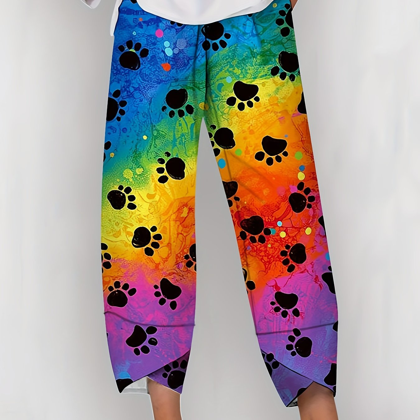 Colorful Paw Print Loose Pants Versatile Comfy Loose - Temu Canada