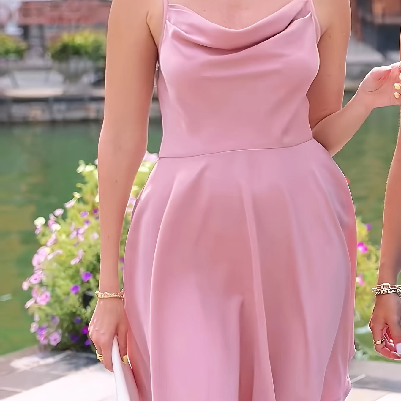 Women s Elegant Dress Plus Size Solid Satin Draped Front - Temu