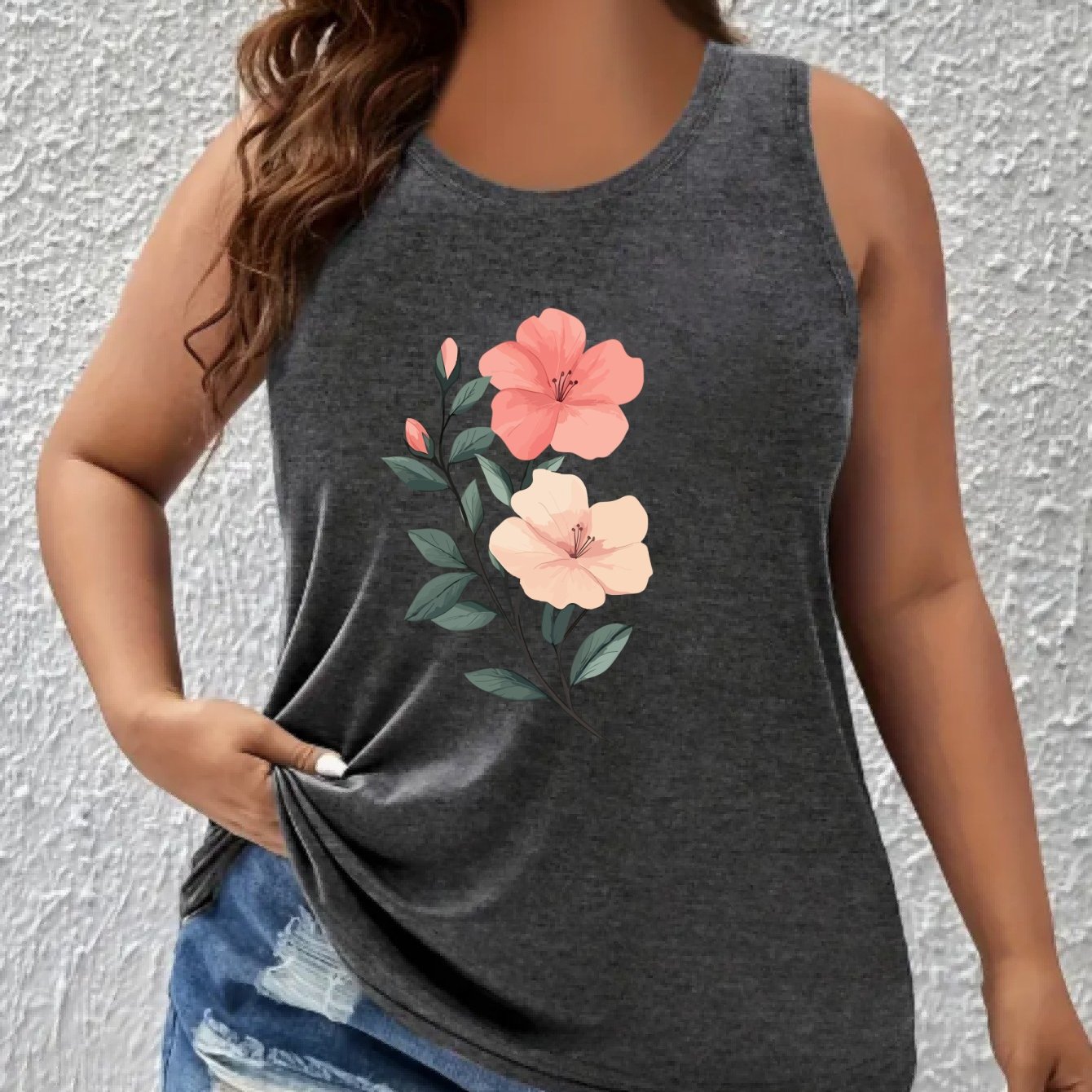 TEMU New Women's Plus-size Tank Top, Comfortable Spring/summer Workout Top, Breathable Round-neck Vest