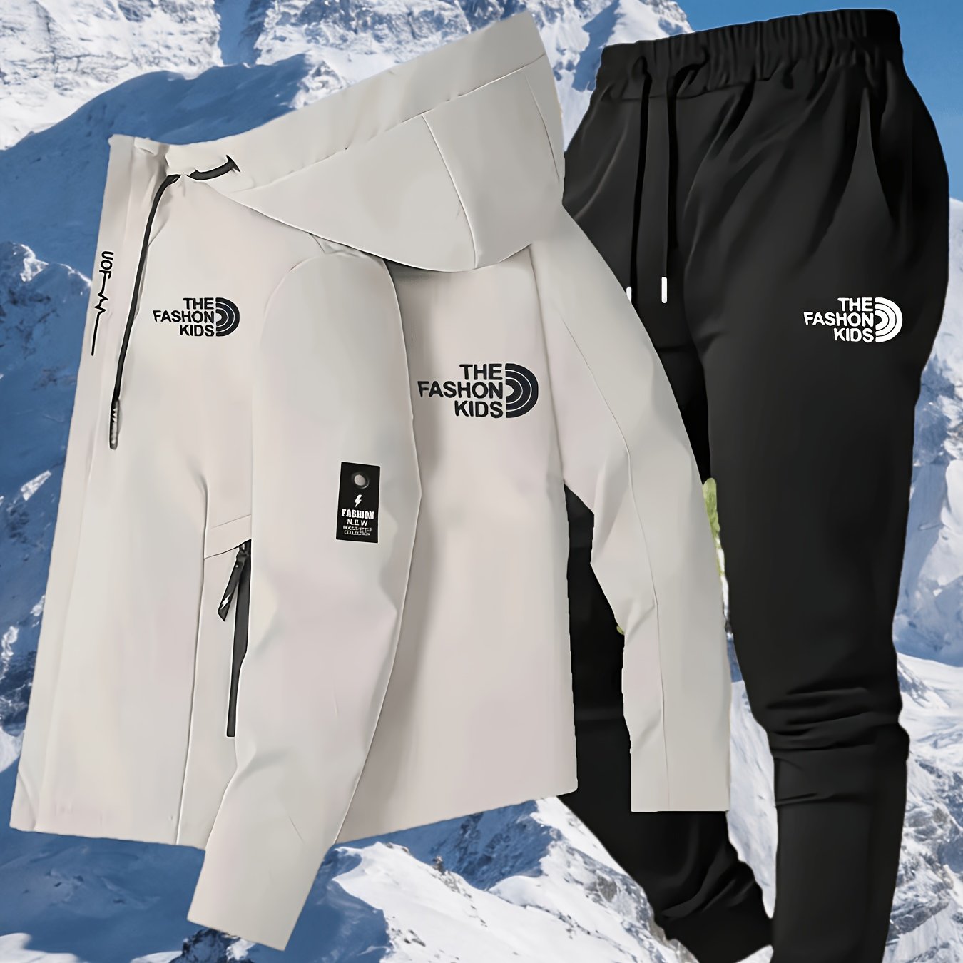 TEMU Men's Letter The Print Fashion Jacket And Long Pants 2pcs Set, Casual Outdoor Sports Streetwear Outfit, Full Zip Jacket With Multi-functional