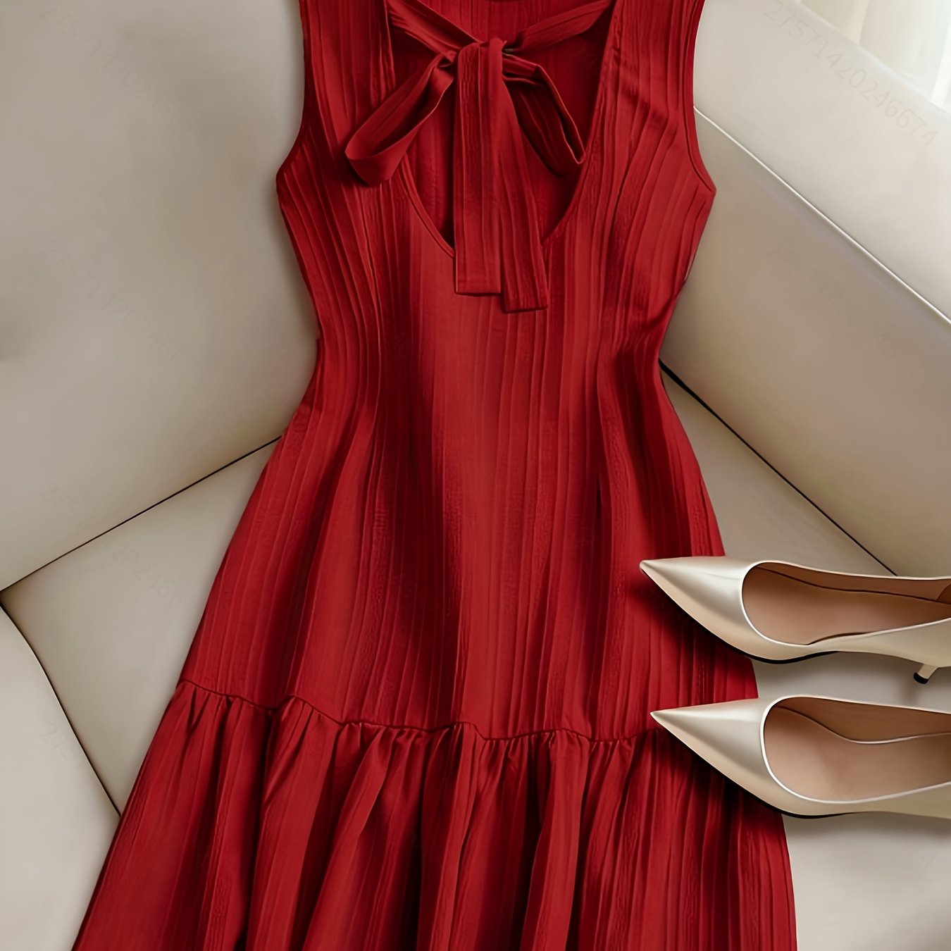 TEMU Self-developed Women's Spring/summer Backless Tie-strap Sleeveless A-line Ruffle Hem Casual Mini Dress, Women's Casual Elegant Dress, Home Party