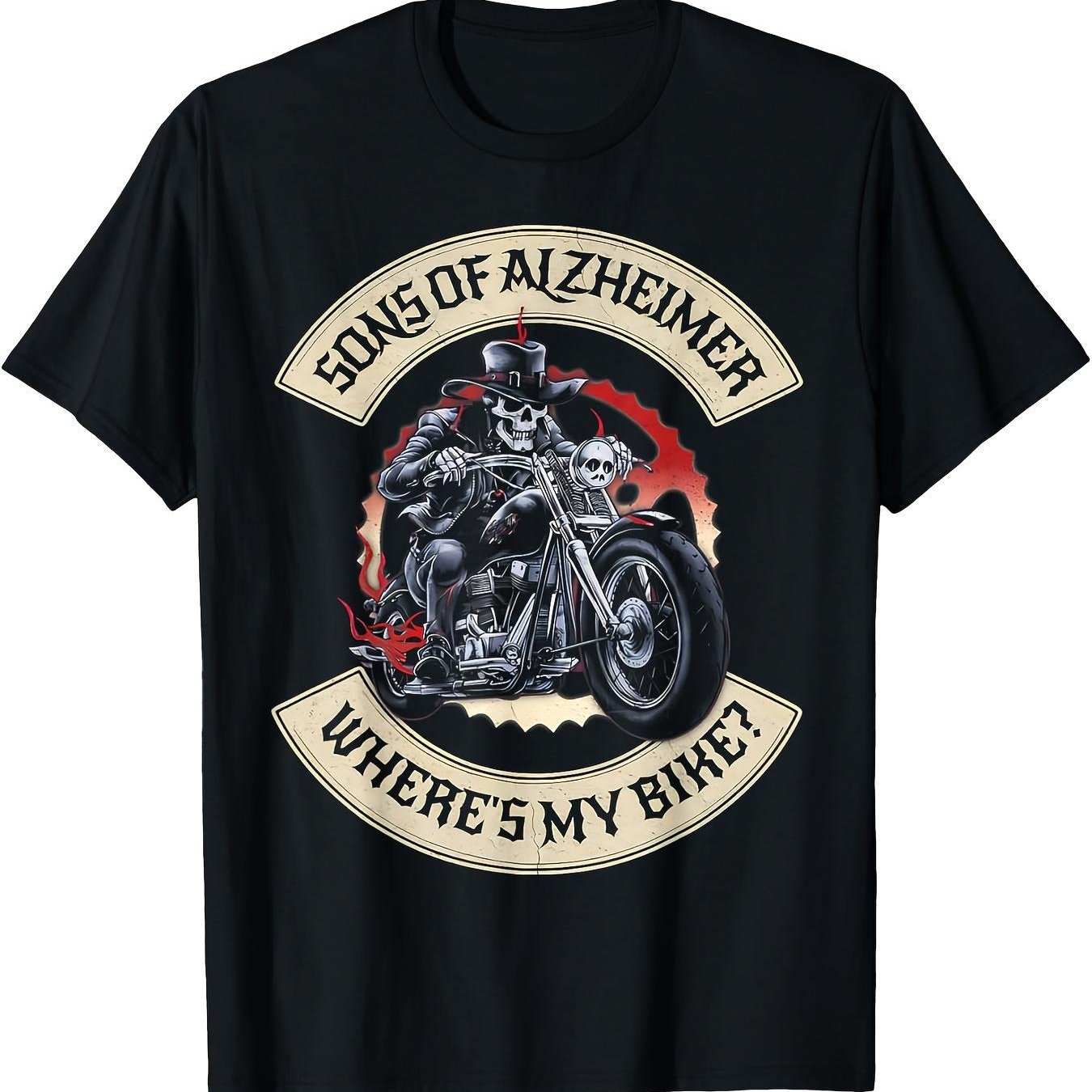 TEMU Men's 's Awareness Ride Graphic T-shirt - Son Of 's " Motorcycle?" Motorcycle Design With Skull And Letters, Soft And Comfortable Crew Neck