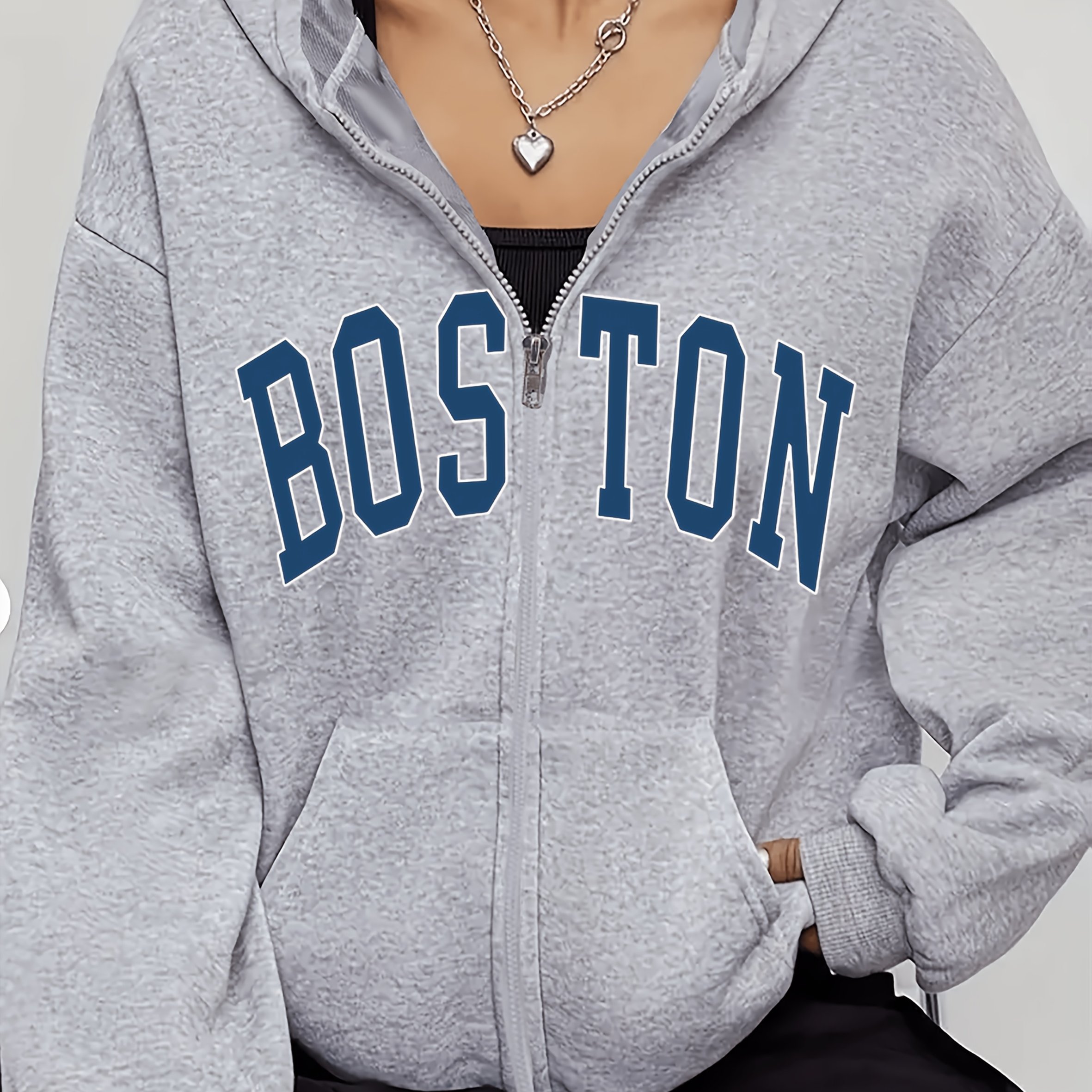 TEMU City Name Print Women's Long Sleeved Zipper Casual Jacket Hoodie Sweatshirt For , Polyester Slightly Stretchy, Women's Clothing