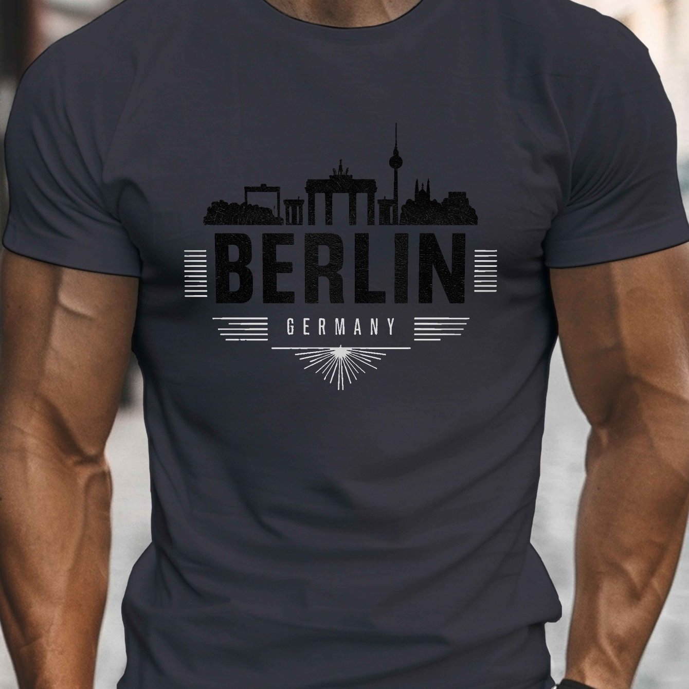 TEMU Men's Berlin Graphic Tee - Casual Crew Neck Short Sleeve, Lightweight Polyester Summer Shirt With German Flag Eagle Emblem