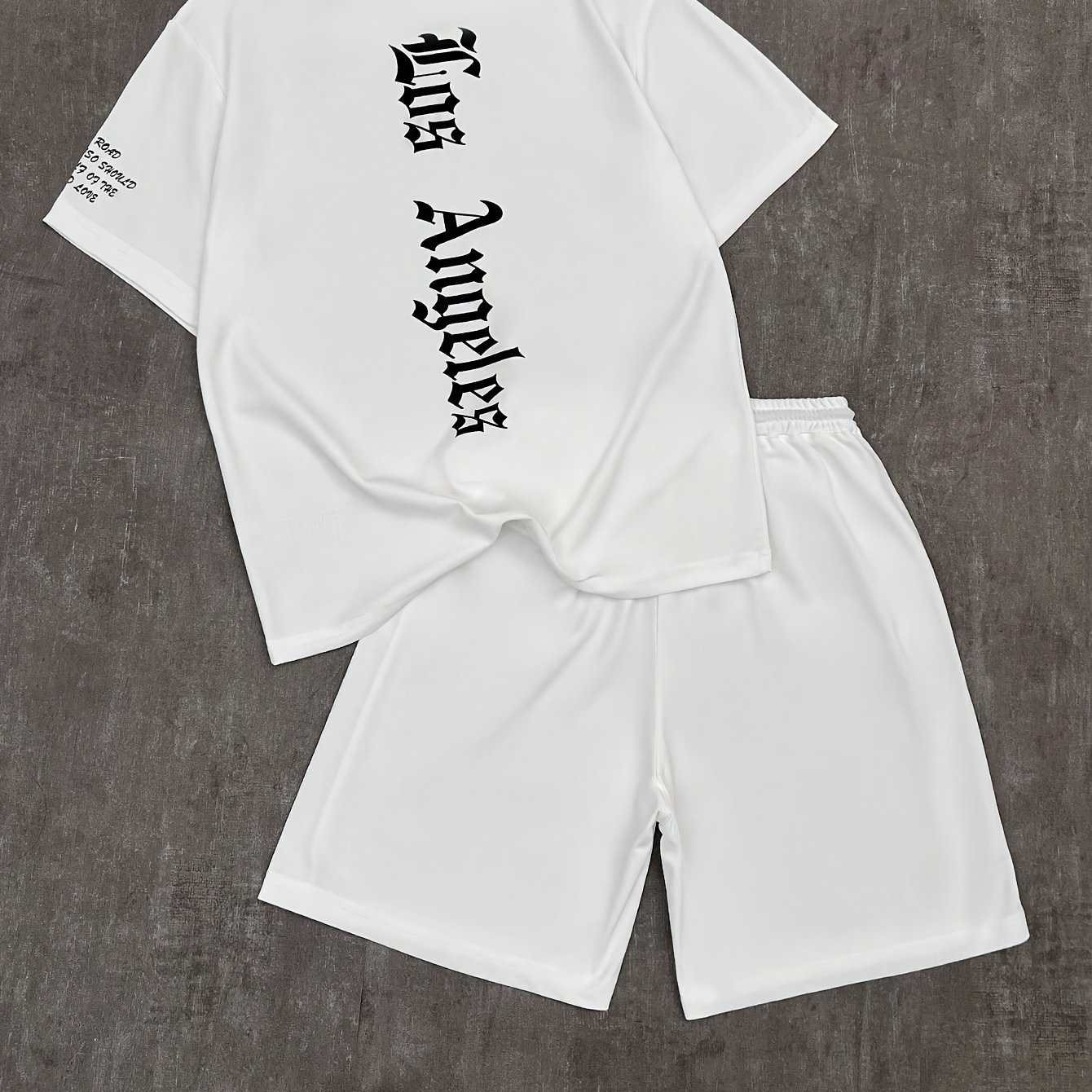 TEMU Men'-piece Set Featuring A Round Neck Short-sleeve T-shirt With English Graphic Print And Drawstring Casual Pants