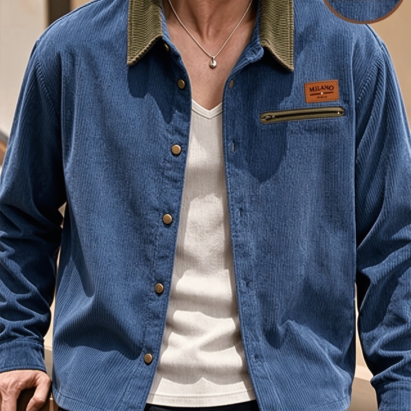 TEMU American-style Autumn/winter Vintage Color-block Corduroy Lapel Jacket For Men, Loose Textured Notch Lapel Outerwear With Metal Single-breasted