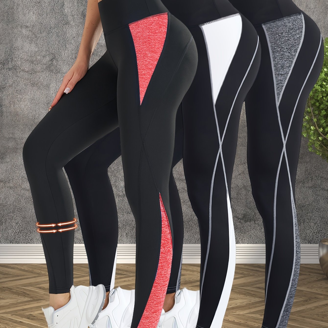 TEMU 3-pack Women's High-waisted Yoga Pants - Tummy Control -lifting Workout Leggings, Breathable Stretchy Fitness Pants With Color- For Gym Running