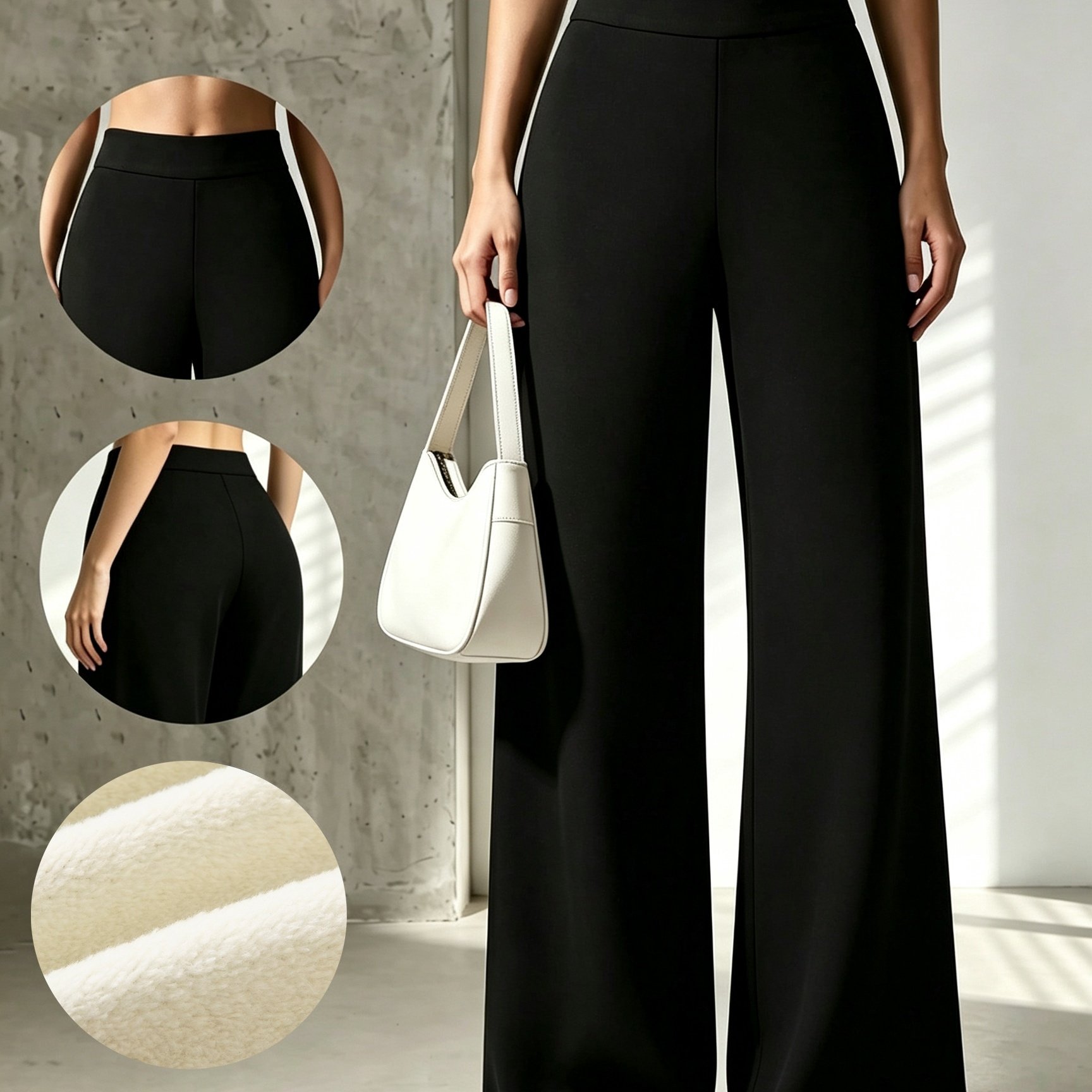 TEMU Pantalon Femme Automne/Hiver Doublé à Jambe Droite, Pantalon Ample à Jambe Large et Taille Haute avec Ceinture Élastique pour Tenue Décontractée