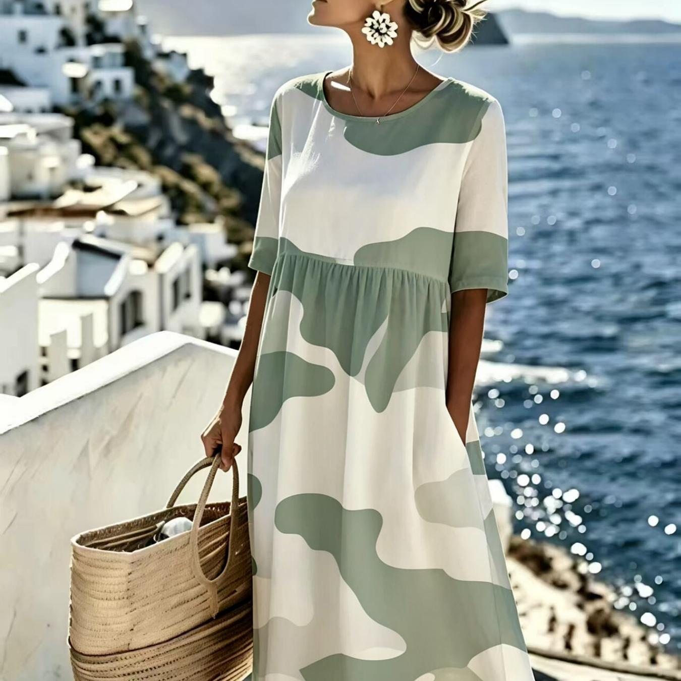 Image of Women's Summer Dress Irregular Color Block Casual Resort Style Fashionable And Elegant Machine Washable Suitable For Daily And Commuting The For Gifts