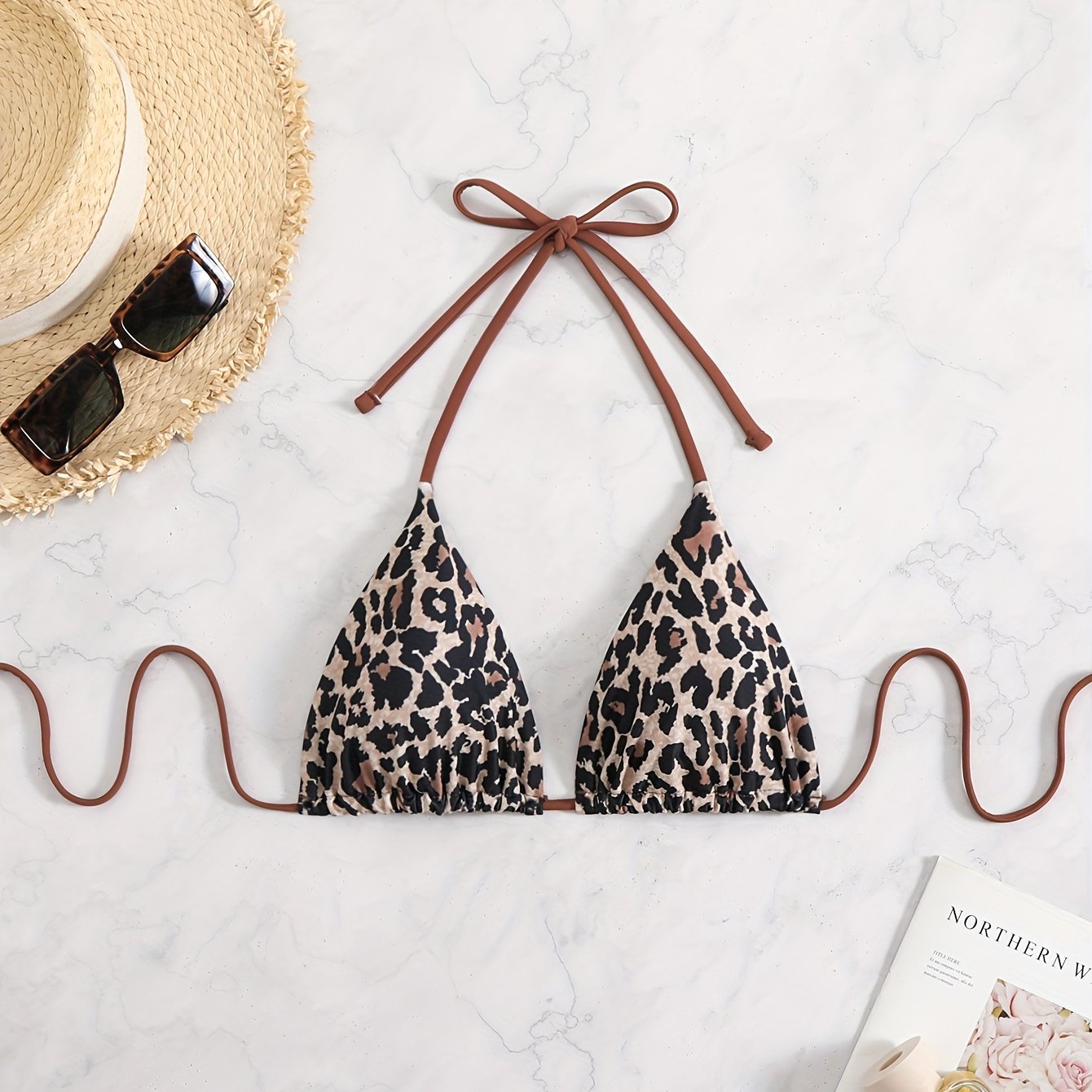 New Cross-border Leopard Print Nightclub Style Backless Trade Swimsuit Top Bikini