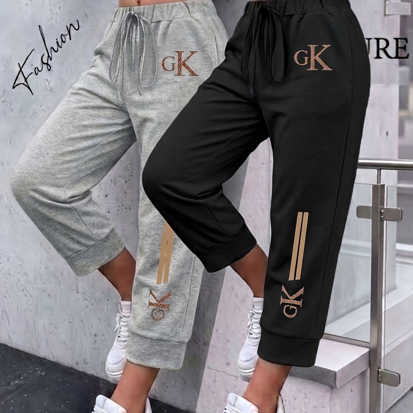 TEMU Women's Fashion Geometric Pattern Casual Capri Pants (2pcs Set)