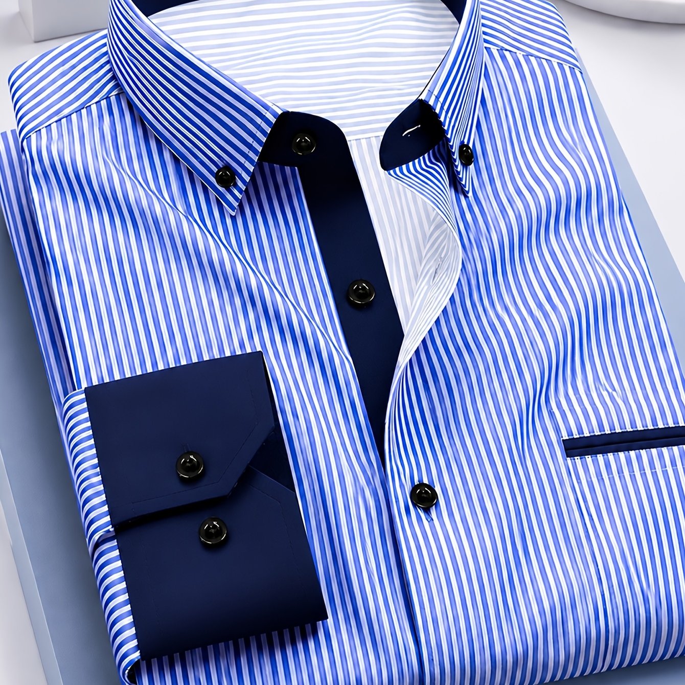TEMU Striped Men's Long-sleeve Shirt, Casual And Fashionable Youth Slim-fit , New Arrival