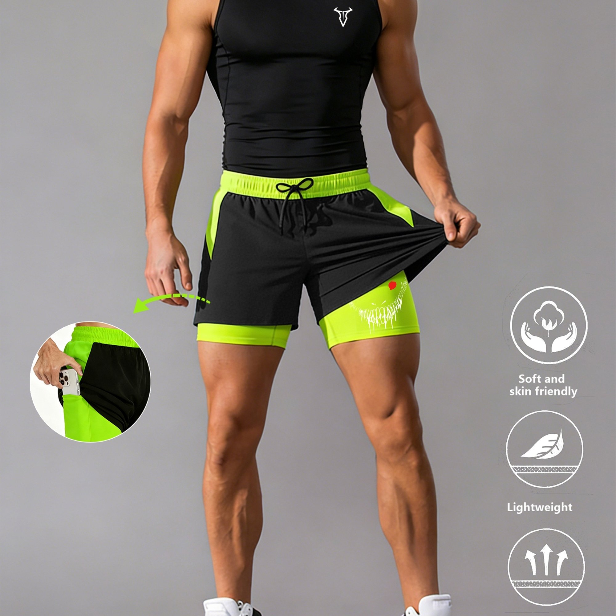 TEMU 2pcs Men's Compression Vest And Quick-dry Shorts Set, Compression Quick-dry Tight Vest, Fitness Athletic Shorts, Suitable For Sports Running,