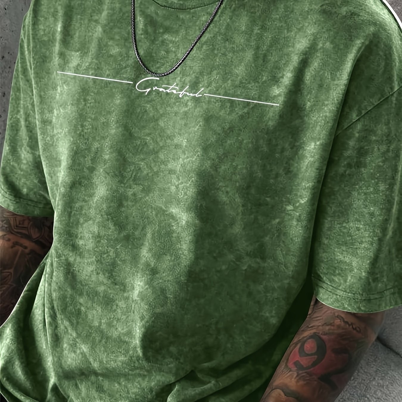 TEMU Distressed T-shirt, Simple Letter Print Short Sleeve, Casual [printed Design - Not Textured], Plus Size