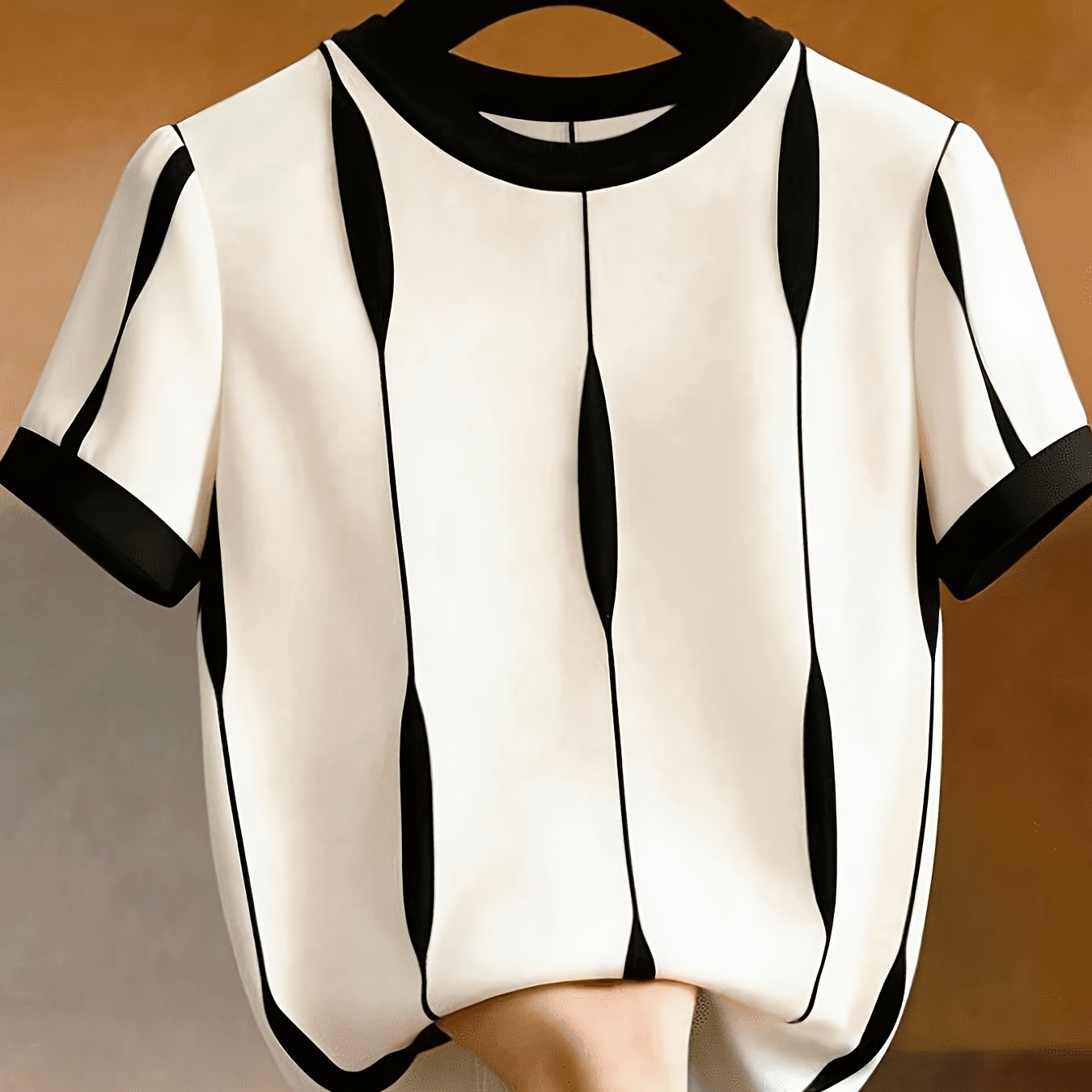 TEMU T-shirt décontracté multifonctionnel pour femme à col ras du cou, manches courtes et couleurs contrastées