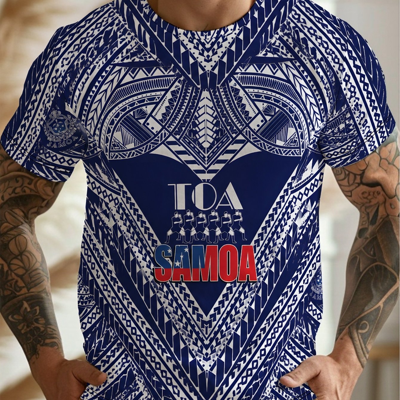 TEMU Warrior Pattern Samoa Store Men's All Over Graphic Crew Neck Short Sleeve T-shirt