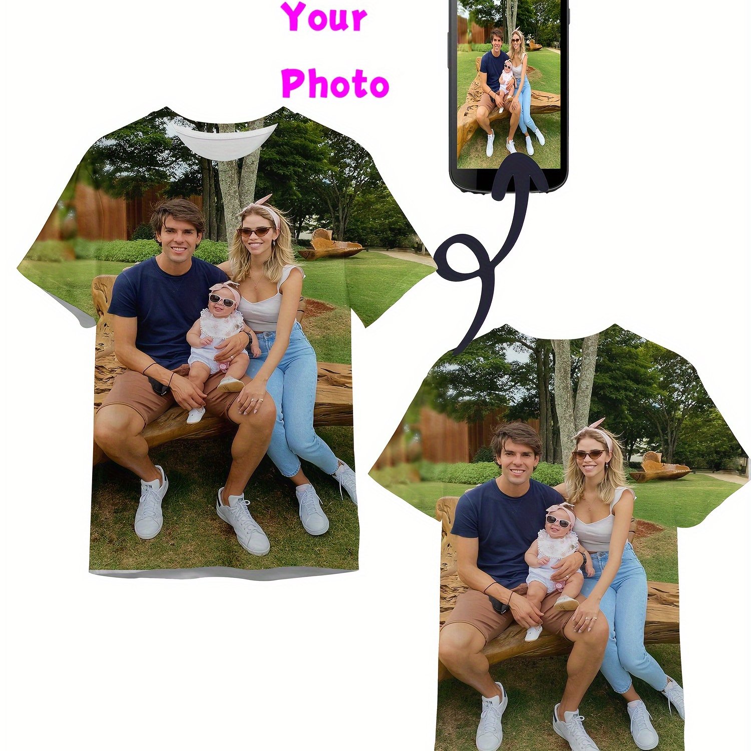 TEMU Maglietta personalizzata con foto ritratto di famiglia stampata in 3D - Design personalizzato su entrambi i lati, vestibilit� casual unisex, per