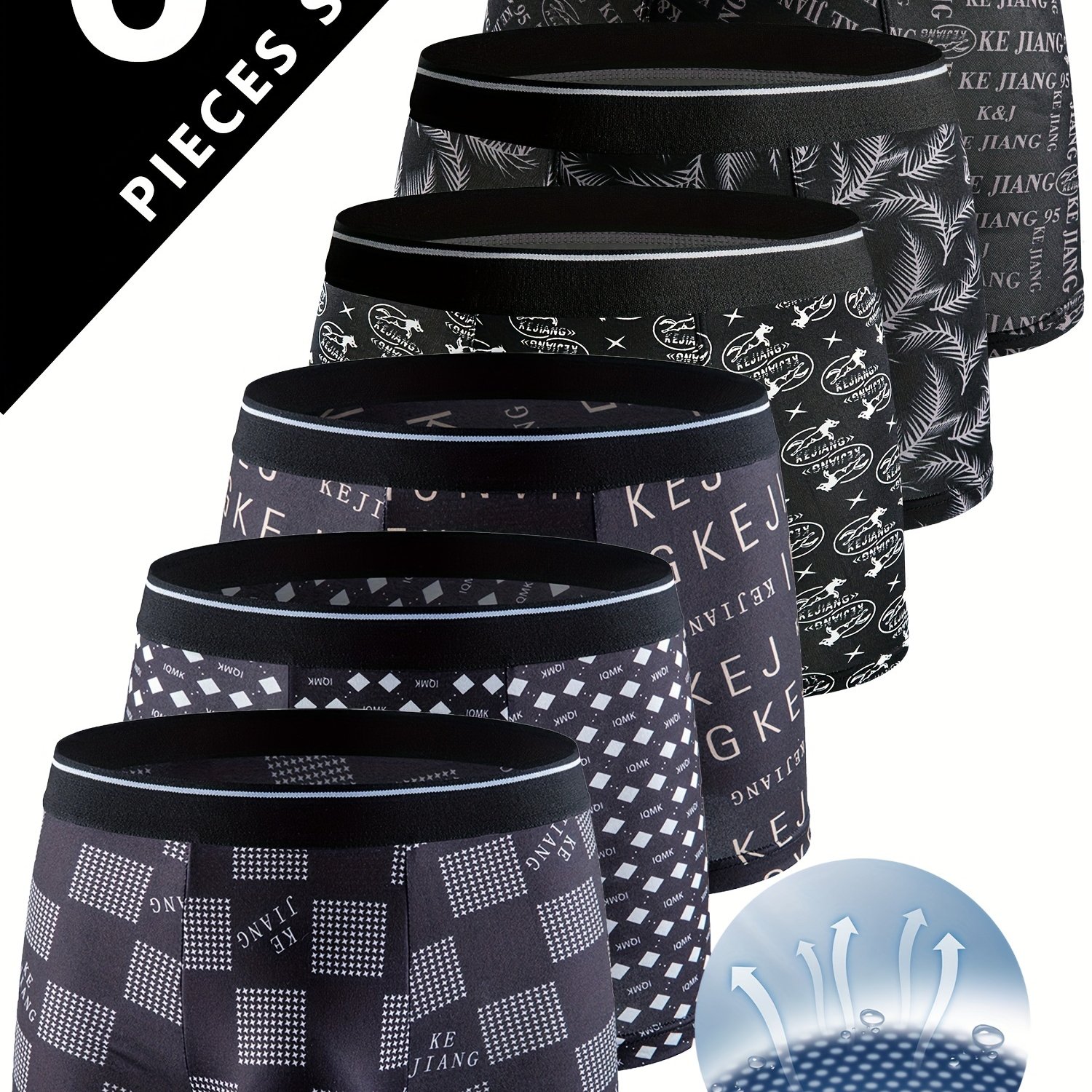 TEMU Kejiang 6pcs Stretch Briefs - Soft, Breathable & Comfortable With Fun Prints, For Casual Attire