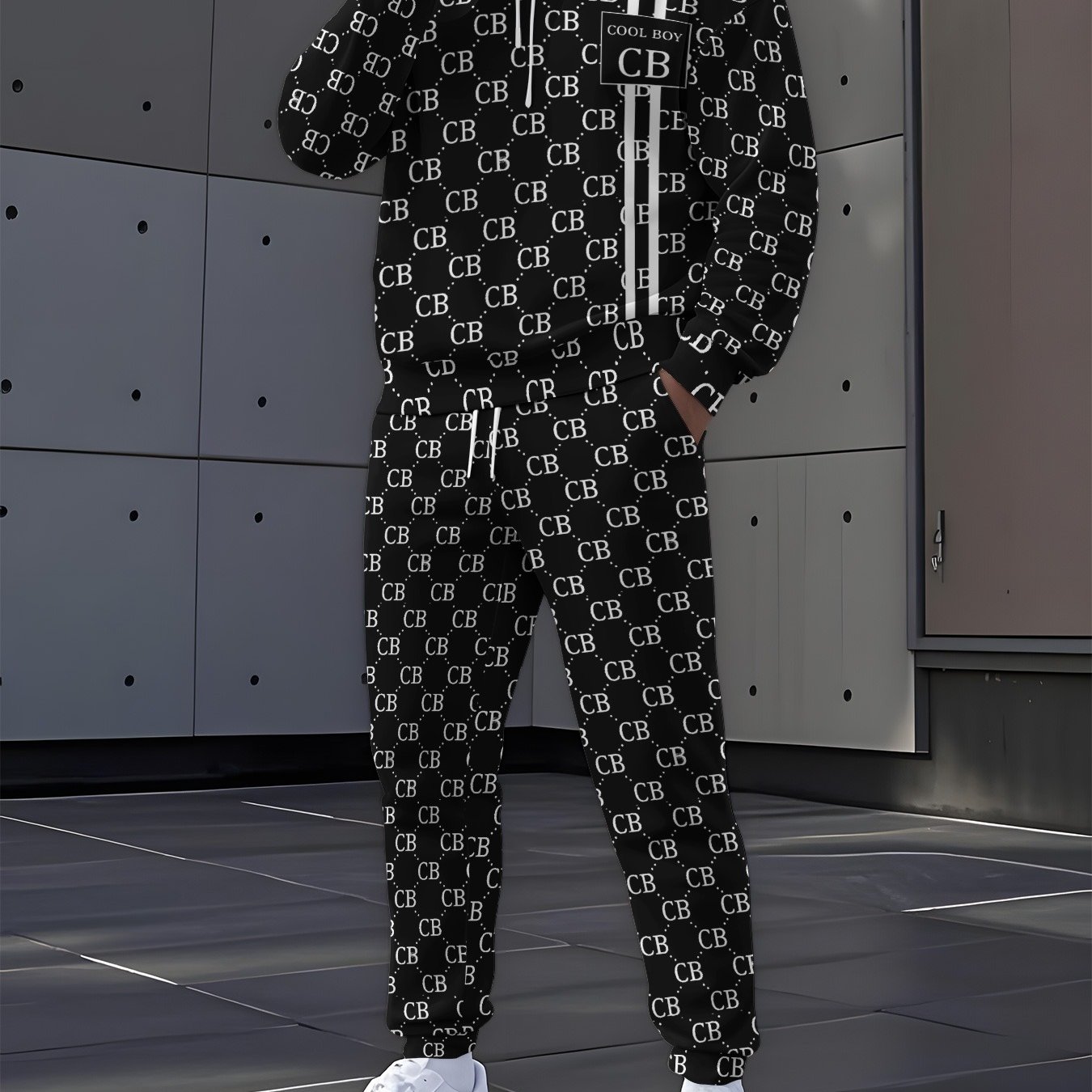 TEMU New Arrival Printeddesign-nottextured 2d Printing Men's Sweatshirt And Pants 2pcs Set, New Style Men's Sweatshirt And Pants, Trendy Print Adult