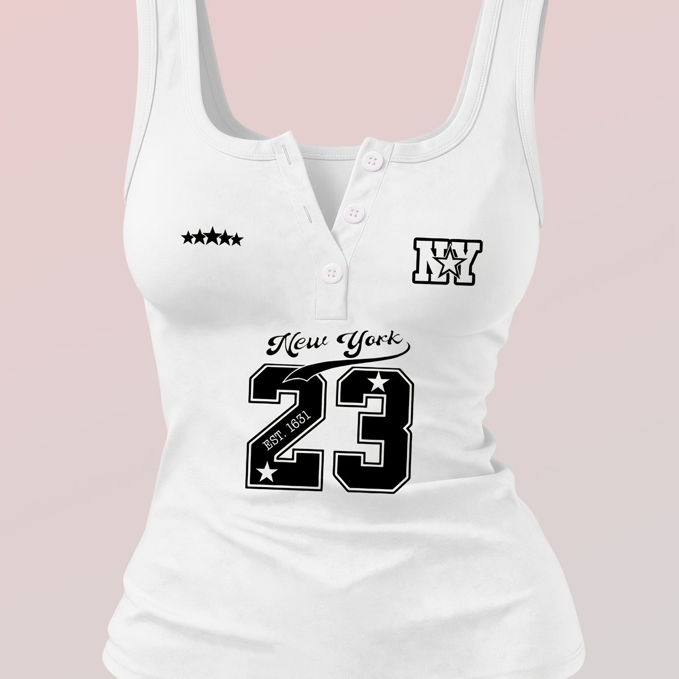 TEMU Sports Pattern Women's Clothing Button-style Hot Sexy Design Non-v-neck Women's Vest, Suitable For Spring Summer Autumn Winter Wear