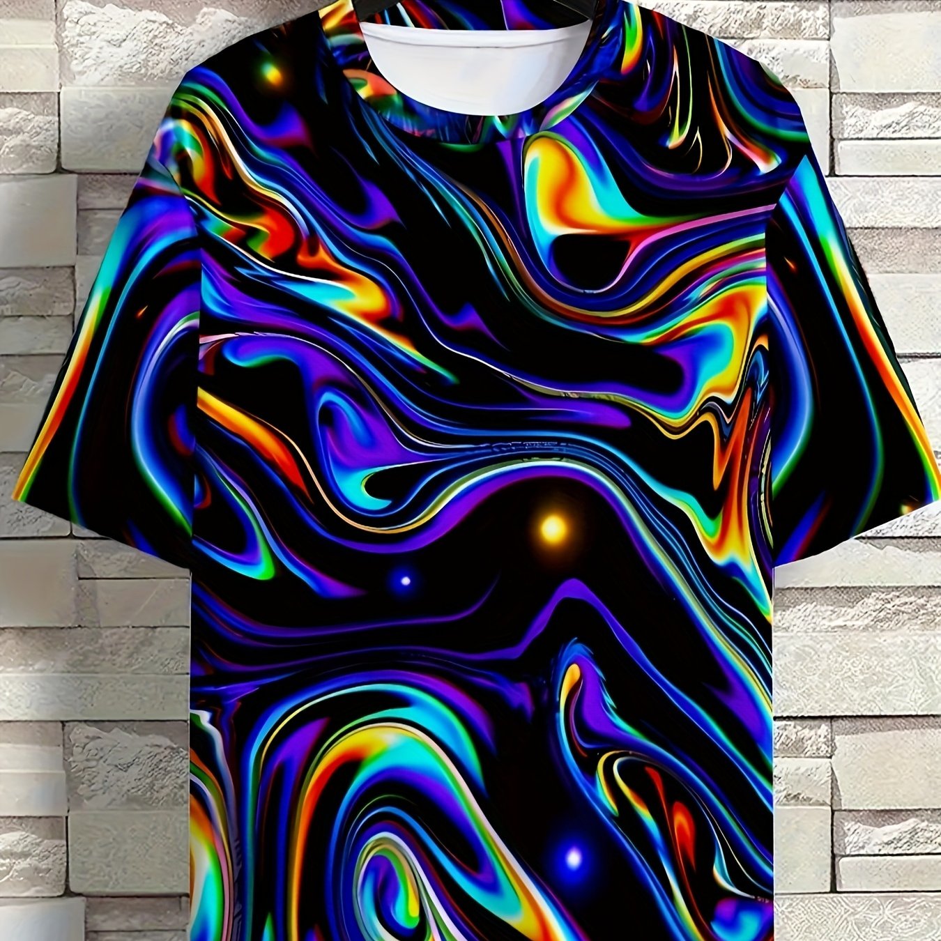 TEMU Men's Vibrant Abstract Art Print T-shirt - Multicolor Design, Breathable Round Neck Short Sleeve, Summer Casual, Gym, Party And Outdoor Regular