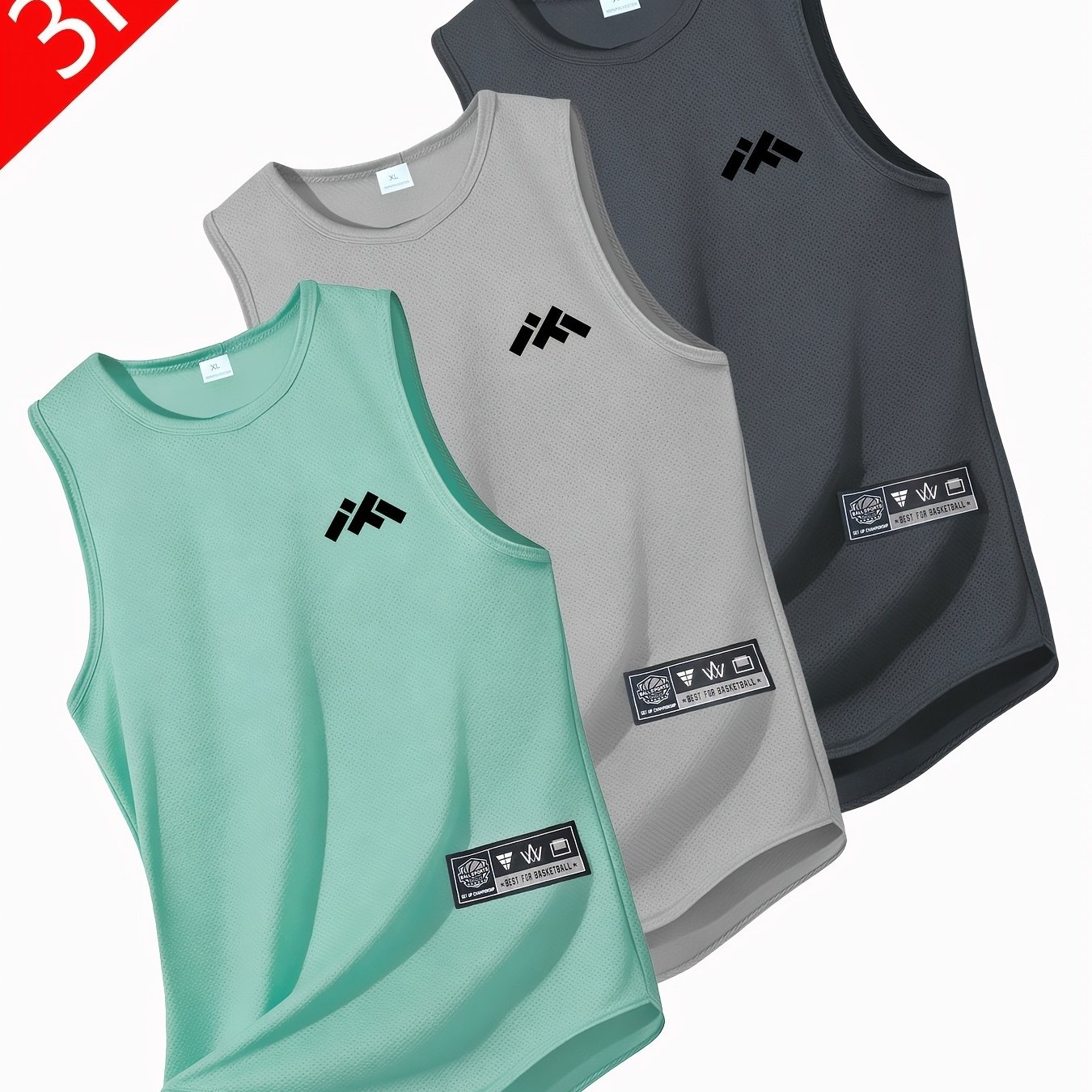 Image of [3pcs] Men's Athletic Tank Tops - Ideal For Gym, Running, Outdoors, And Casual Summer Wear - Breathable Polyester Training Vests - Solid Color, Regular Fit, Sleeveless Tops