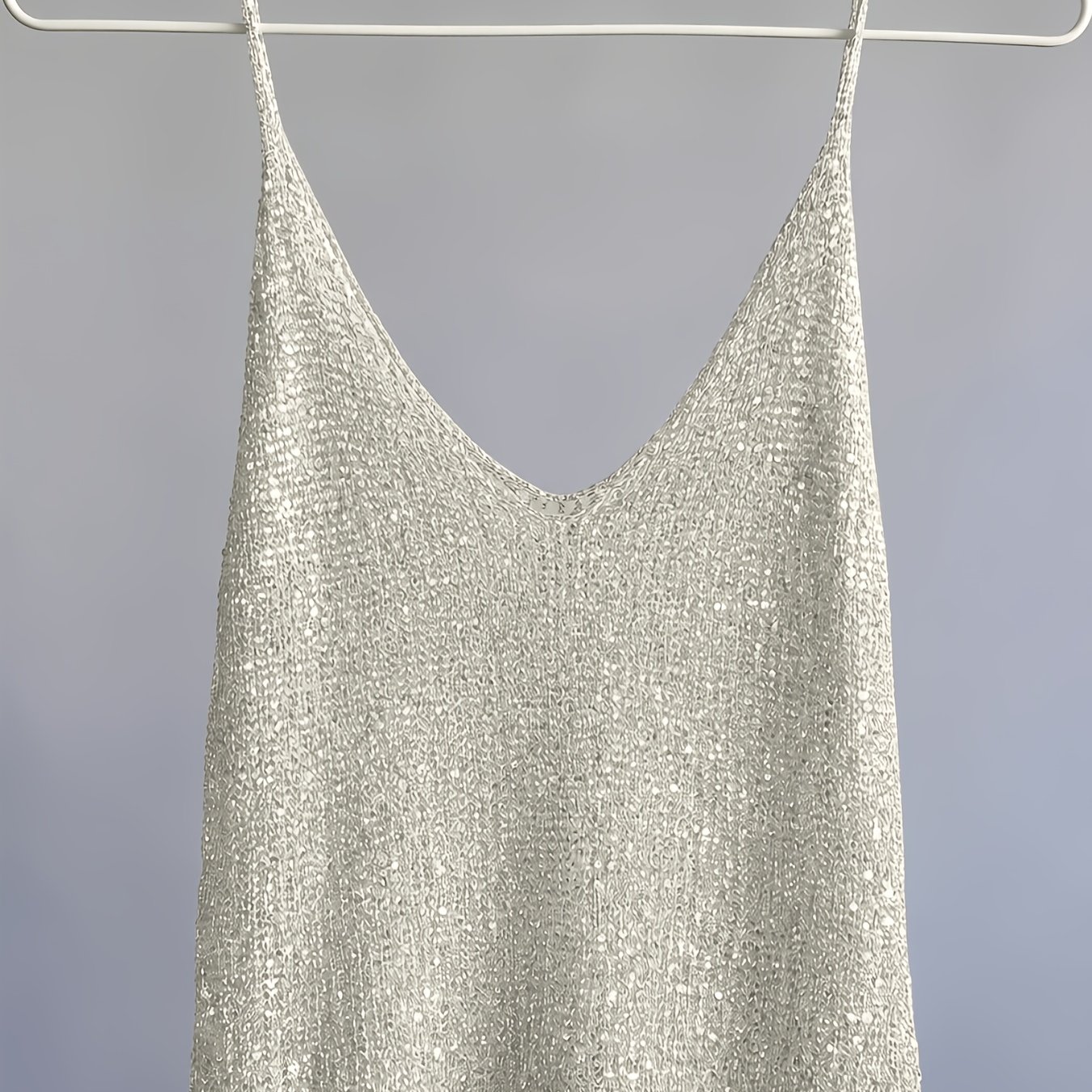 Image of Sequined Hollow-out Camisole, V-neck Beach Cover-up, A Must-have For Vibe, Perfect For Vacation, Hot Everyday Layering Outerwear, Vacation Outfits, Music Festivals, Seaside Getaways, Party Outfits