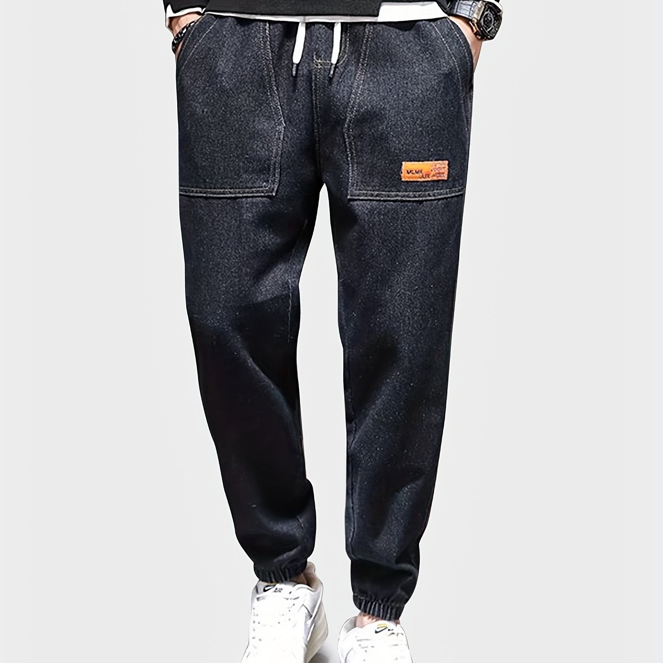 TEMU Men's Jeans - Extra Large Size Denim Pants, Korean Style Jeans, Large Size Jeans, Blue Jeans, Mid-length Denim Pants, Men's Drawstring Pants,