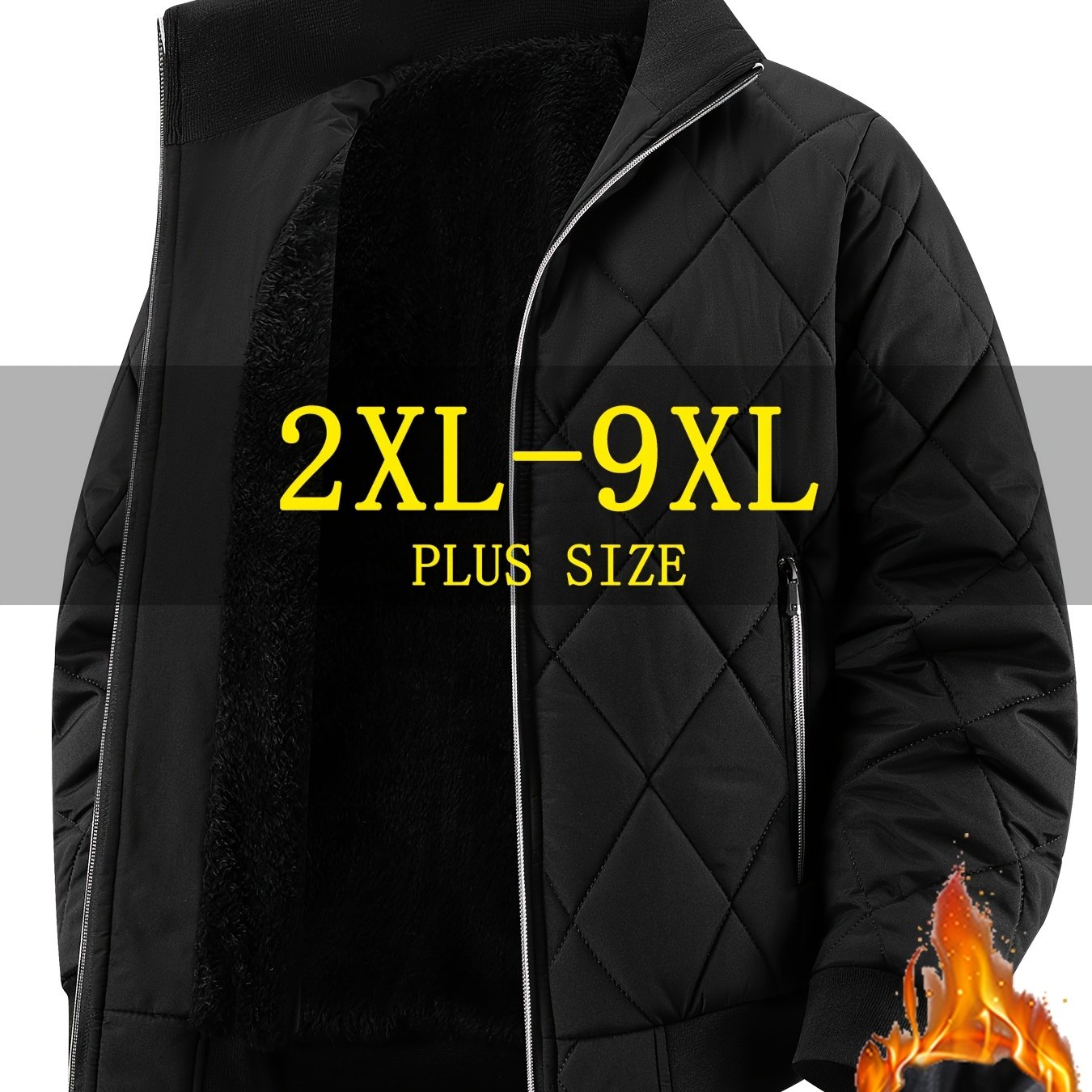 TEMU Plus Size Men's Jacket, Fall Winter Fleece Lined Jacket Coat, Fleece Thickened Coat 2xl-9xl Plus Size Winter Warm Winter Wear, Stand Collar